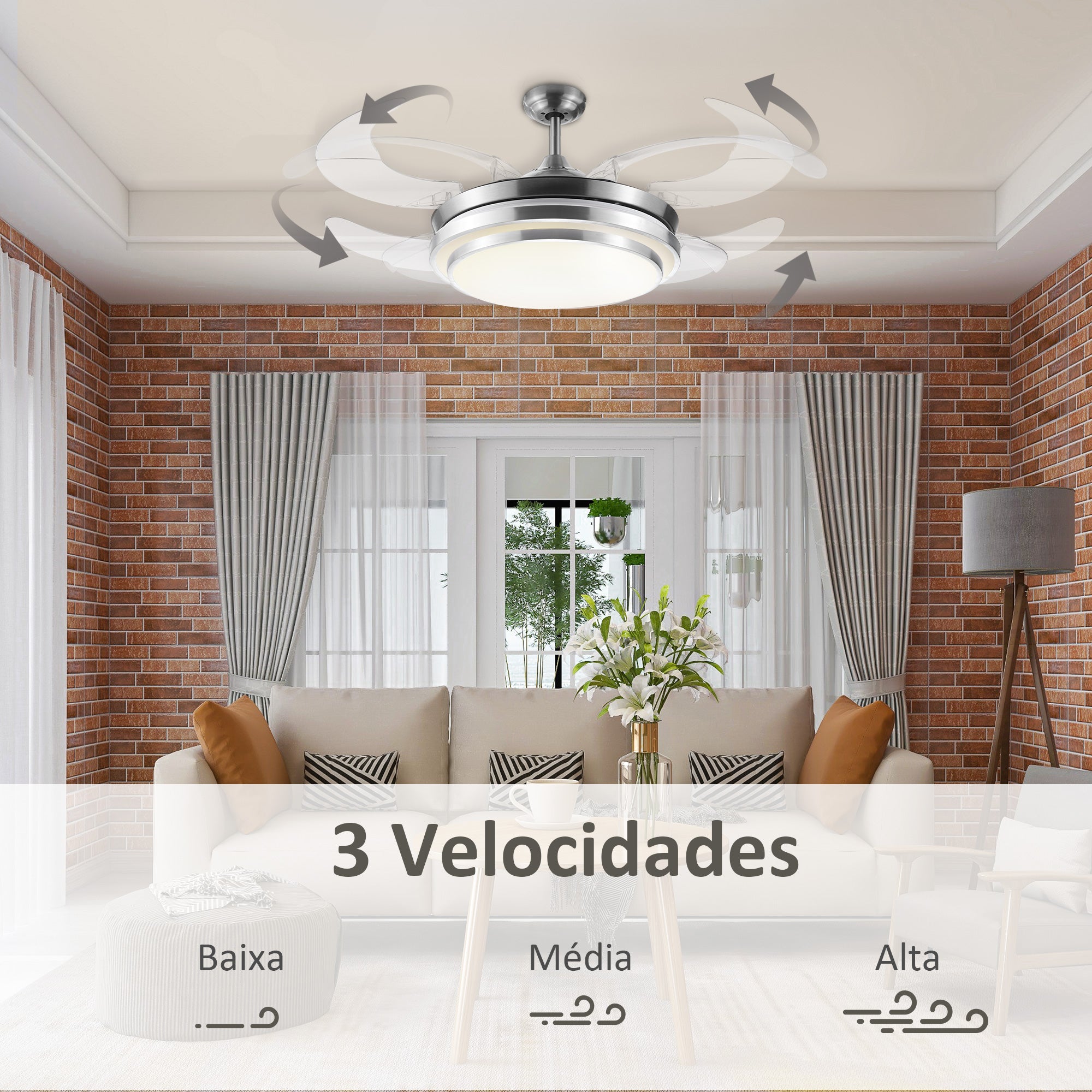 Ventoinha de Teto Prata Ø106x43 cm com Luz LED Ajustável