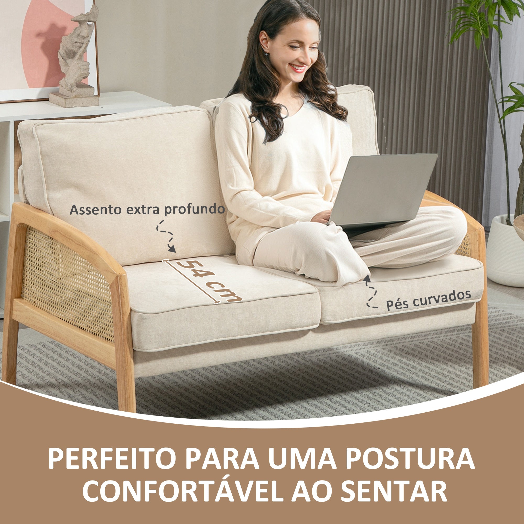 Sofá de 2 Lugares Chenille Bege 123x75x88 cm