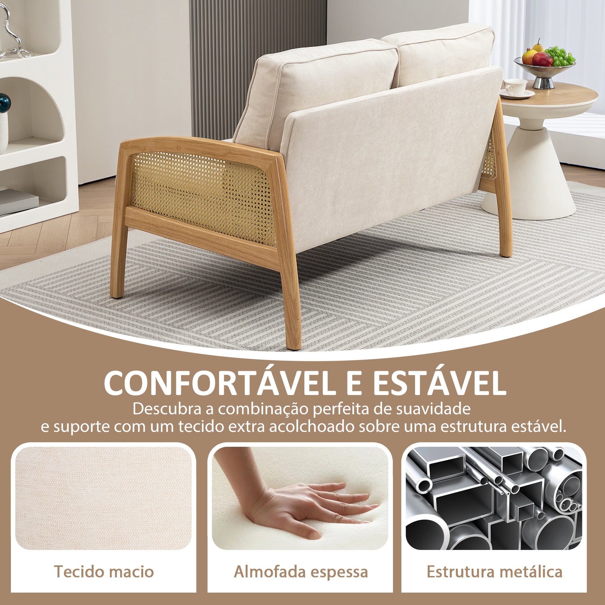 Sofá de 2 Lugares Chenille Bege 123x75x88 cm