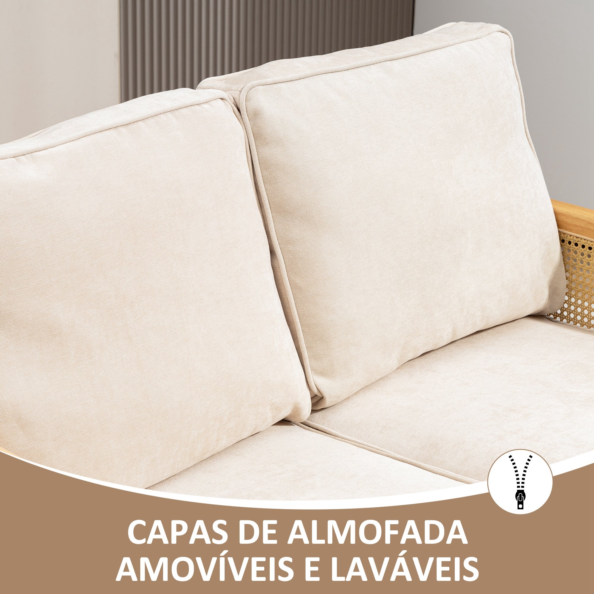 Sofá de 2 Lugares Chenille – 123x75x88 cm – Bege – Chenille, madeira de borracha
