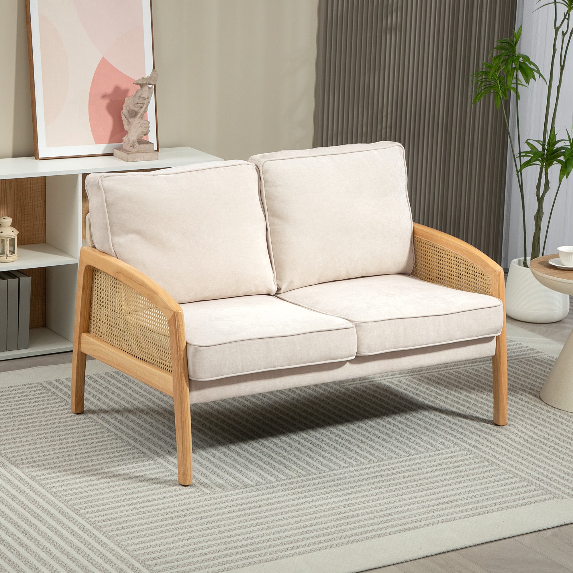 Sofá de 2 Lugares Chenille Bege 123x75x88 cm