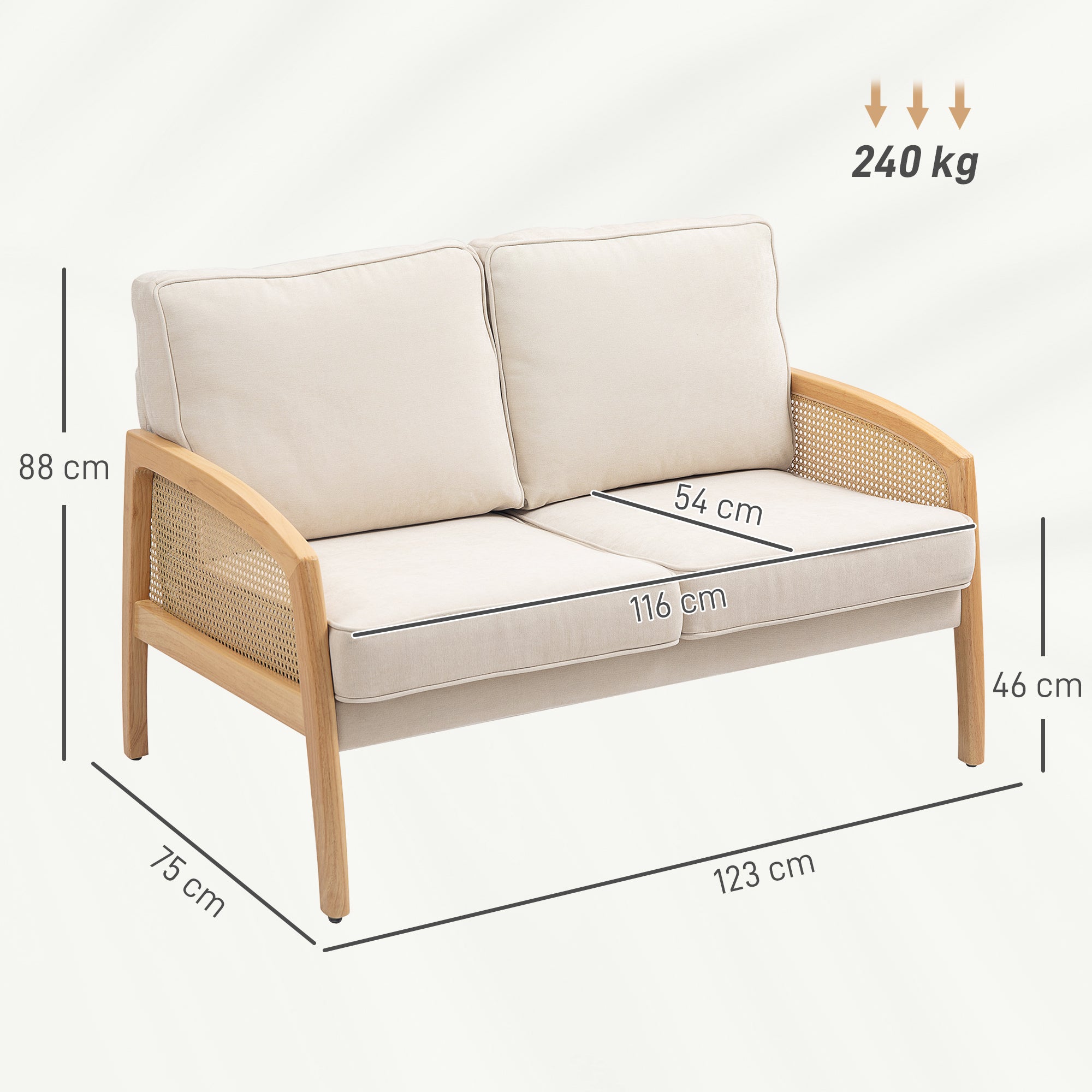 Sofá de 2 Lugares Chenille Bege 123x75x88 cm