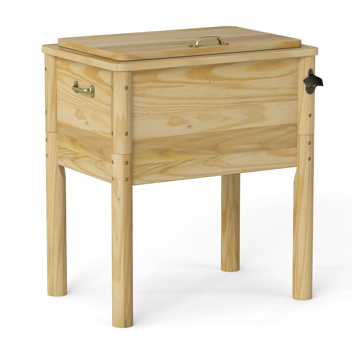 Refrigerador de Madeira 51 L para Bebidas com 3 Camadas de Isolamento Pega Prática Abre-garrafas e Orifício de Drenagem 67 x 47 x 74 cm Natural