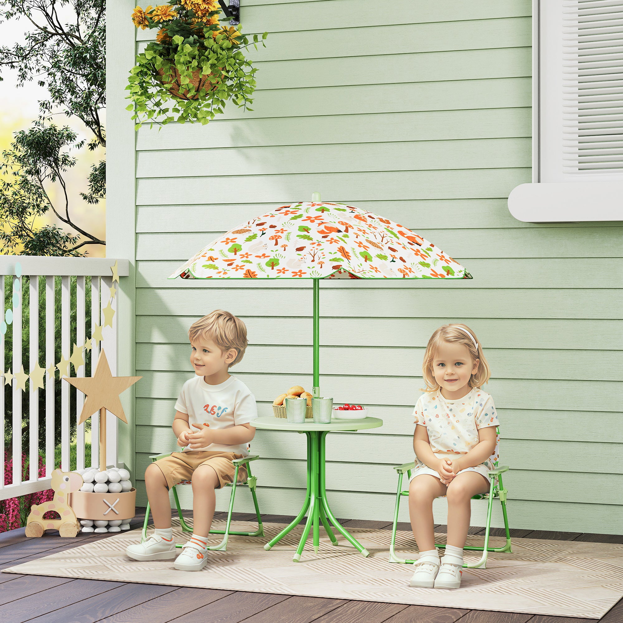 Conjunto Mesa e Cadeiras Infantil Verde Ø49,5x50cm