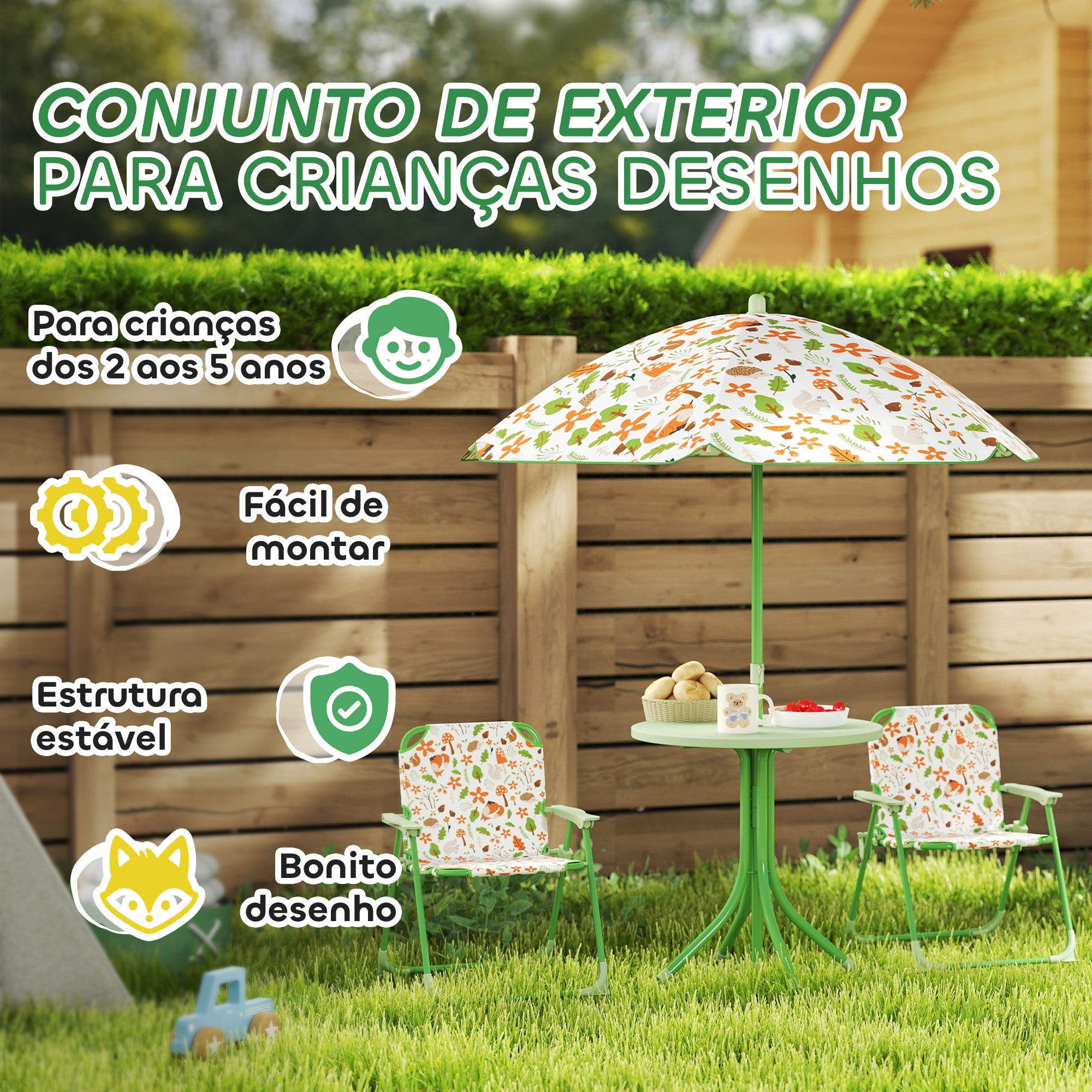 Conjunto Mesa e Cadeiras Infantil Verde Ø49,5x50cm