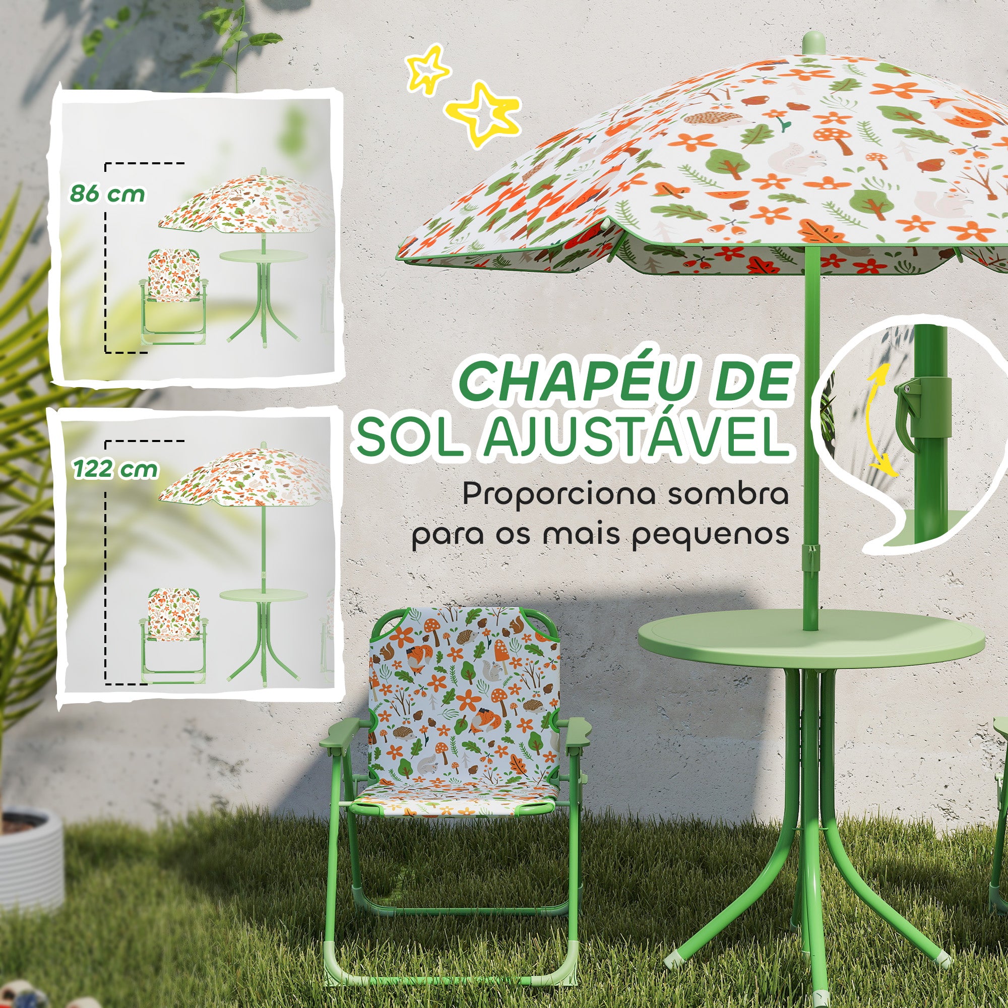 Conjunto Mesa e Cadeiras Infantil Verde Ø49,5x50cm