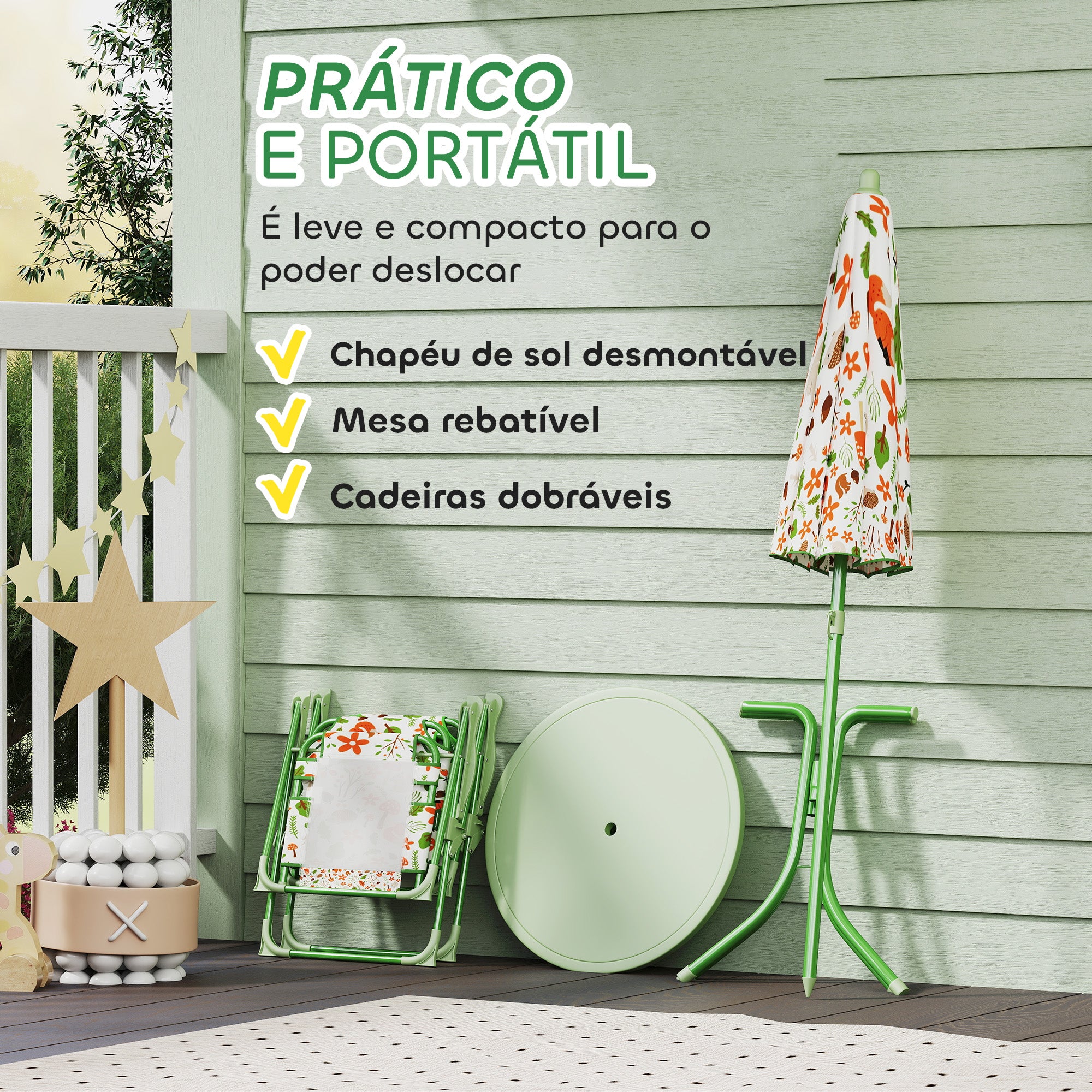 Conjunto Mesa e Cadeiras Infantil Verde Ø49,5x50cm