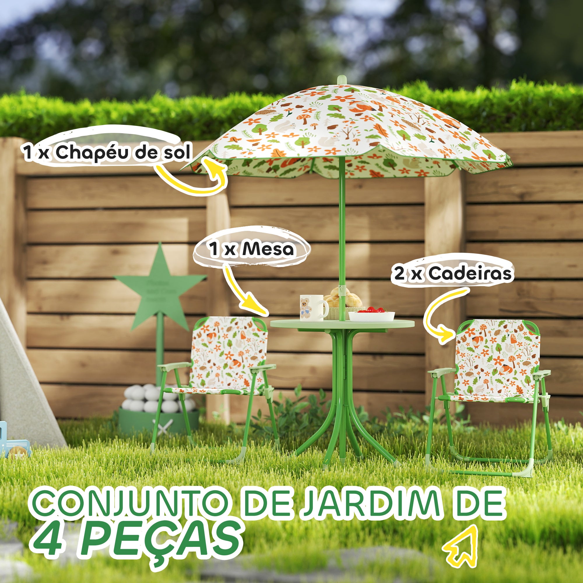 Conjunto Mesa e Cadeiras Infantil Verde Ø49,5x50cm