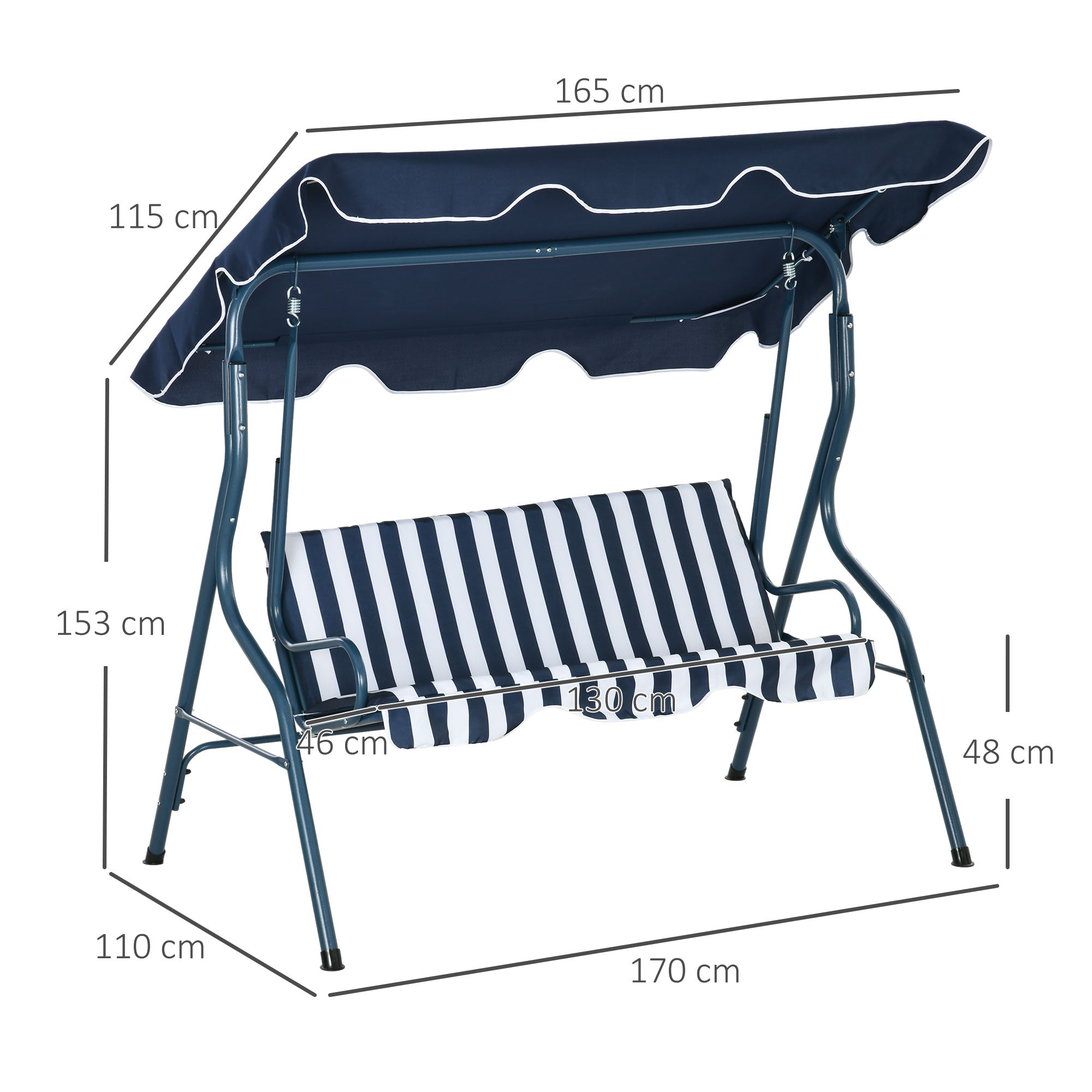 Baloiço de Jardim 2-3 Lugares Azul e Branco 170x110x153 cm