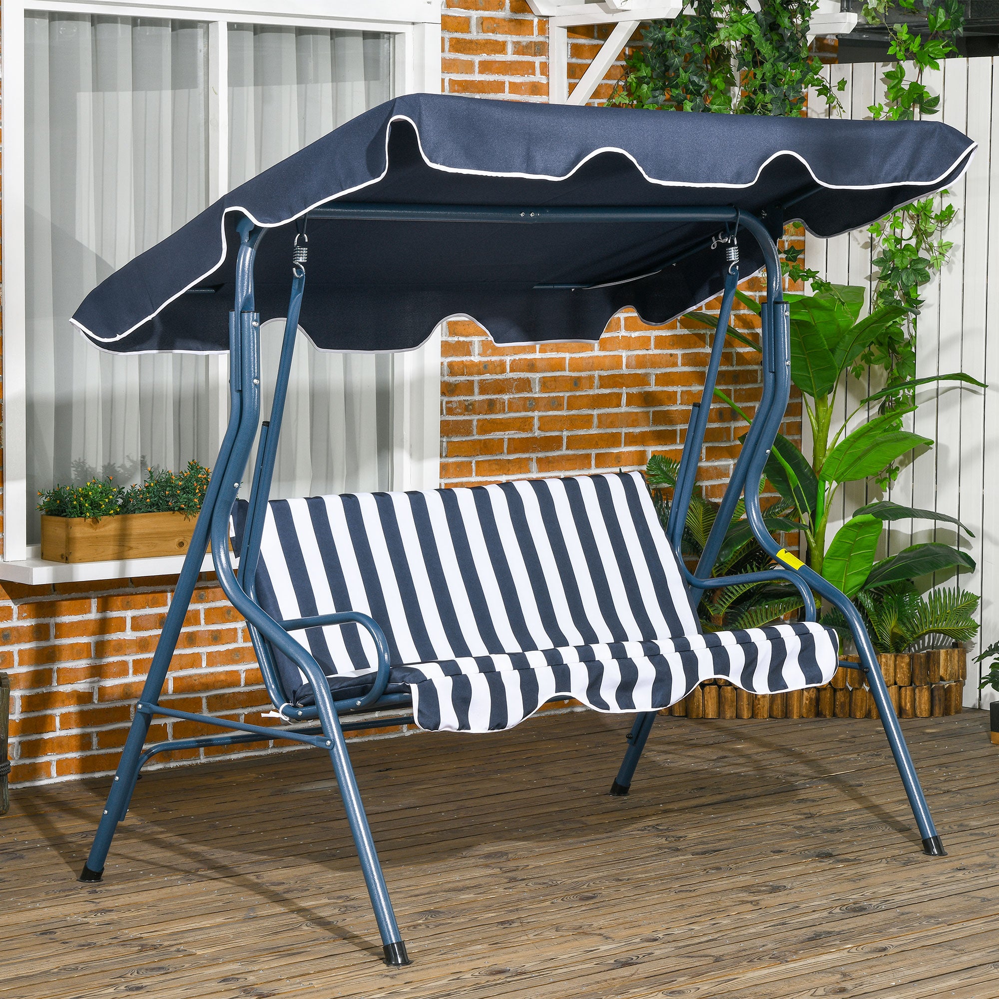 Baloiço de Jardim 2-3 Lugares Azul e Branco 170x110x153 cm