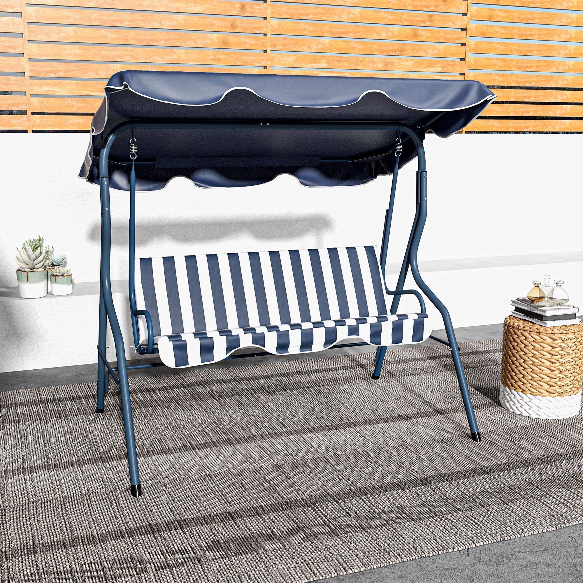 Baloiço de Jardim 2-3 Lugares Azul e Branco 170x110x153 cm