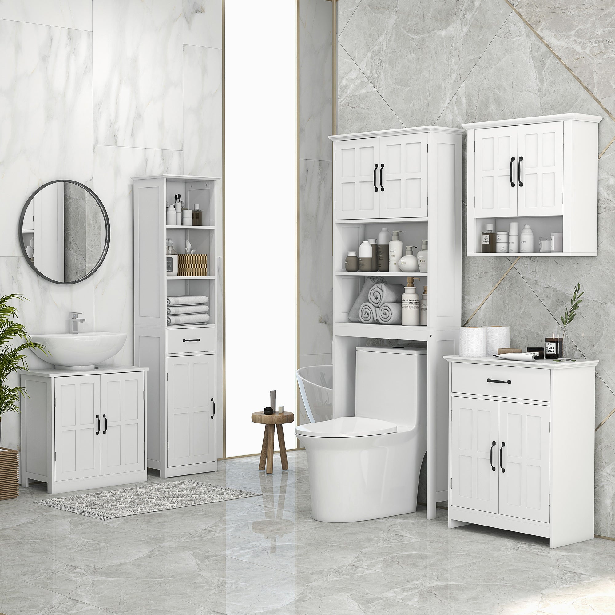Armário sobre Sanita com 2 Portas e Prateleiras - 66x23x178 cm Branco