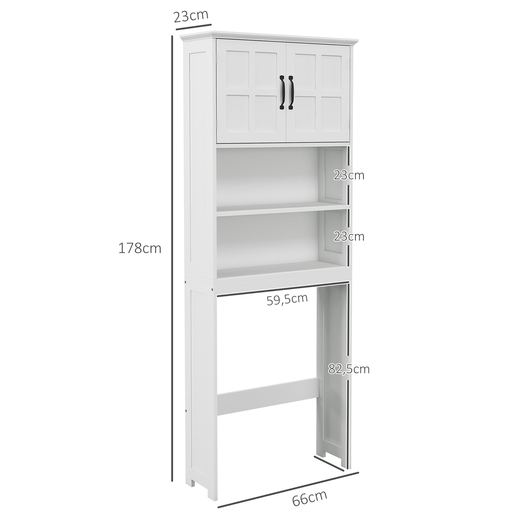 Armário sobre Sanita com 2 Portas e Prateleiras - 66x23x178 cm Branco
