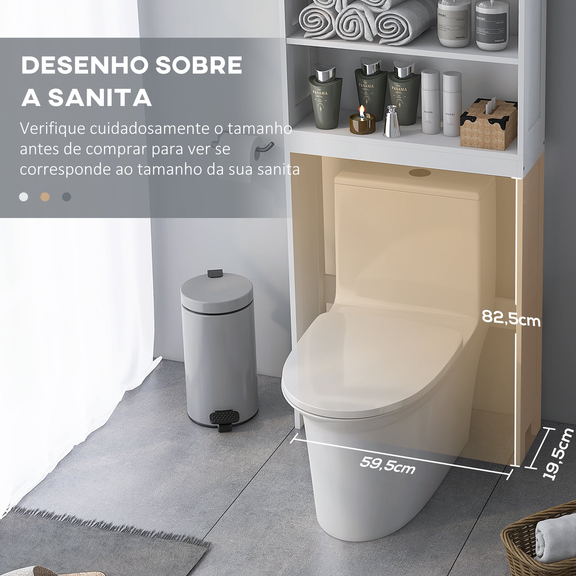 Armário sobre Sanita com 2 Portas e Prateleiras - 66x23x178 cm Branco