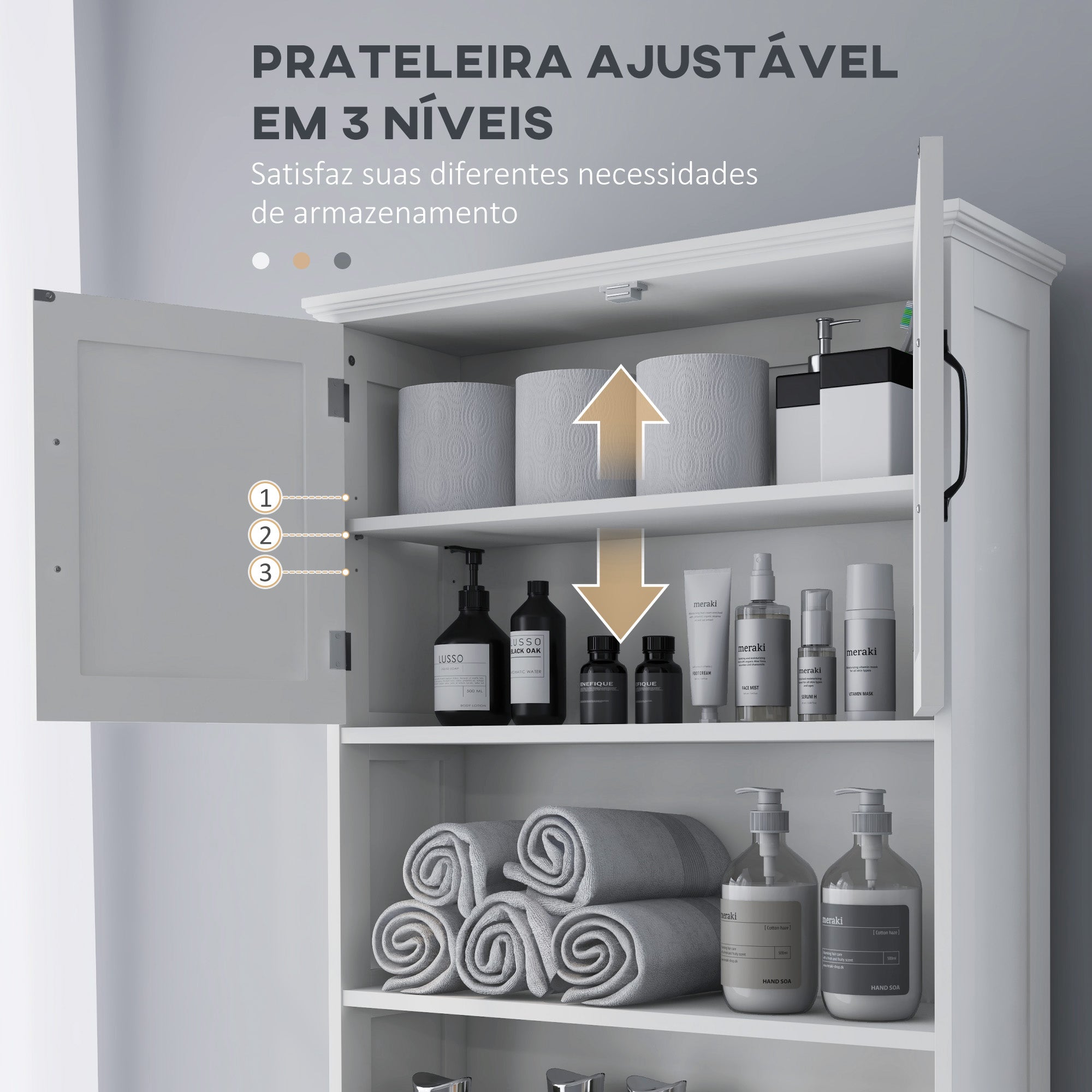 Armário sobre Sanita com 2 Portas e Prateleiras - 66x23x178 cm Branco