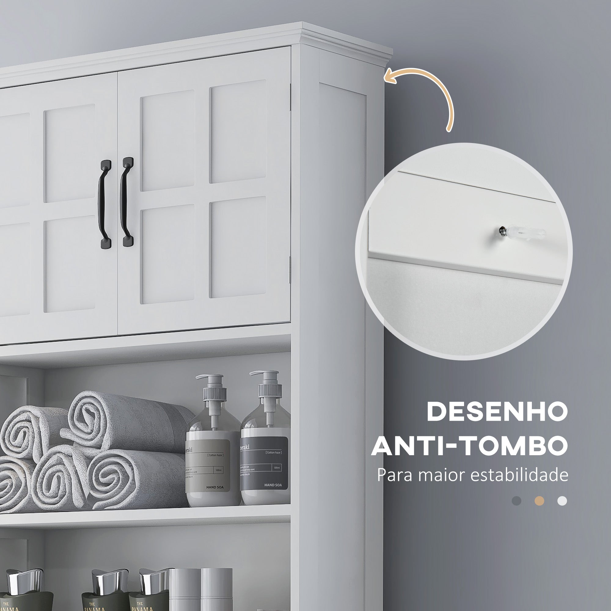 Armário sobre Sanita com 2 Portas e Prateleiras - 66x23x178 cm Branco