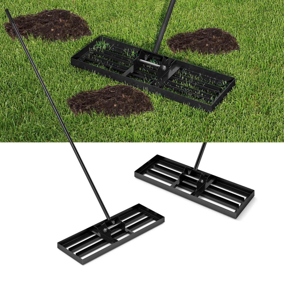 Rastrillo Nivelador de Relva 75 x 25 cm - Ferramenta de Jardim Resistente com Pega Ergonómica para Solo de Jardim, Pátio ou Quinta - Preto