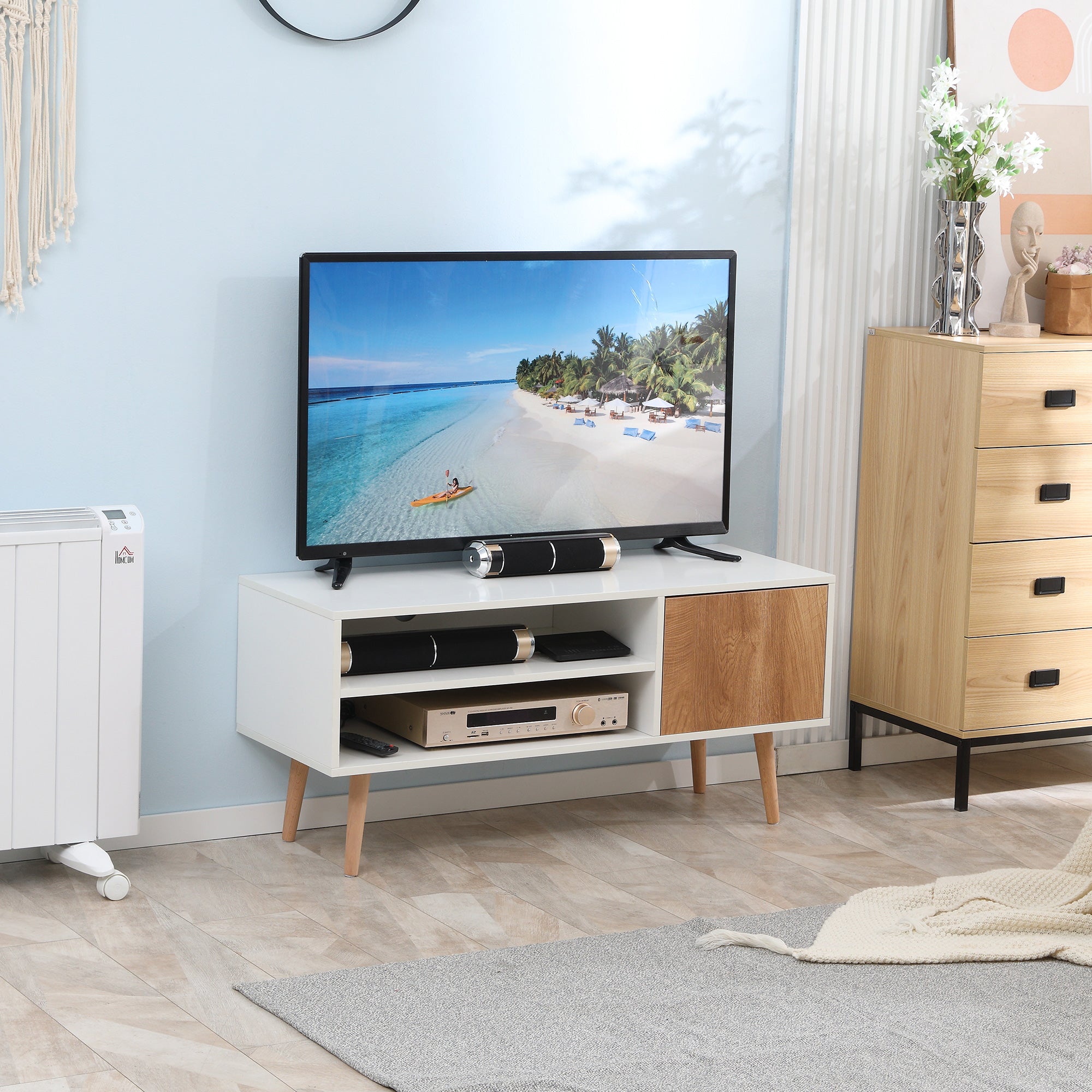 Móvel de TV Minimalista 110x40x50cm Branco e Madeira