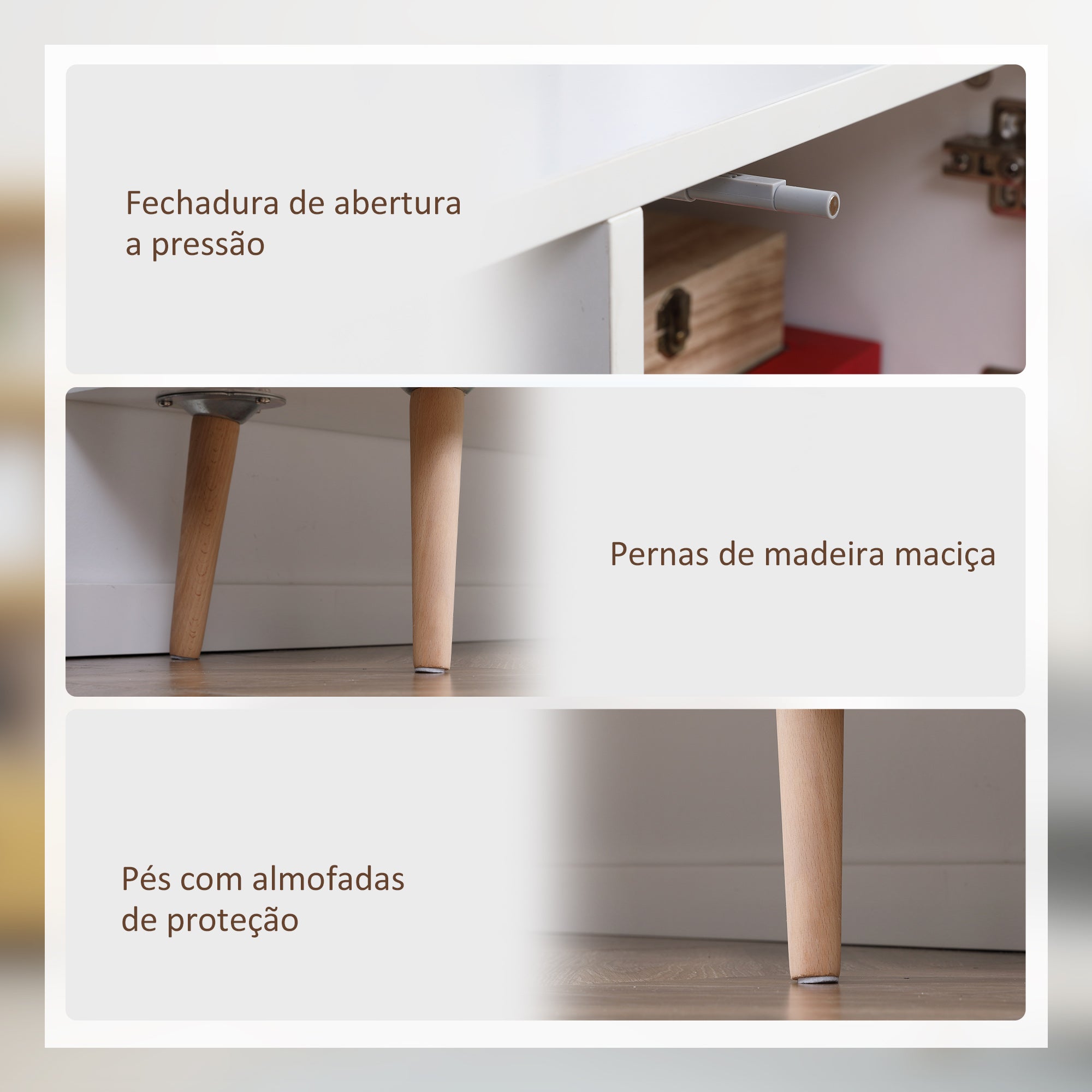 Móvel de TV Minimalista 110x40x50cm Branco e Madeira