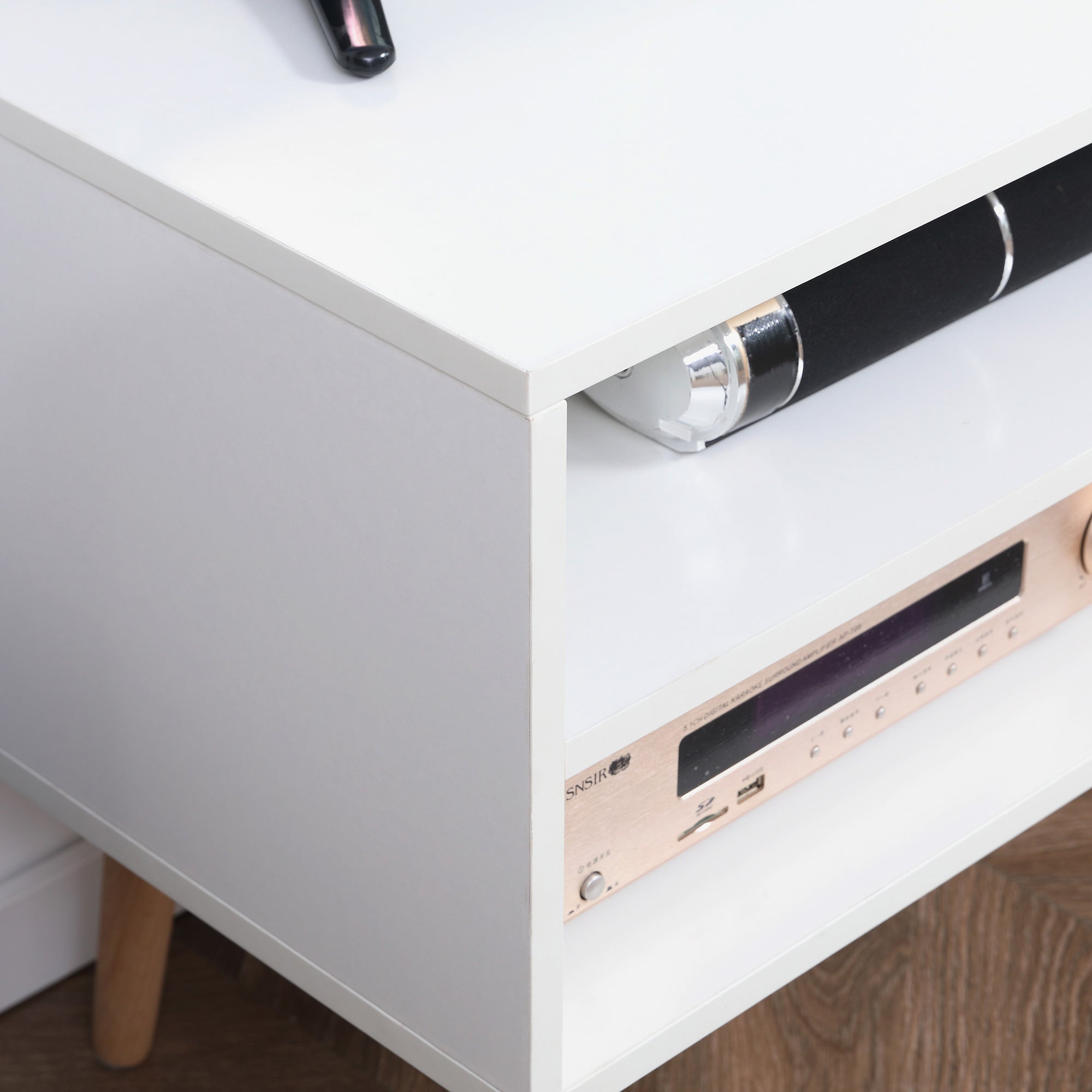 Móvel de TV Minimalista 110x40x50cm Branco e Madeira