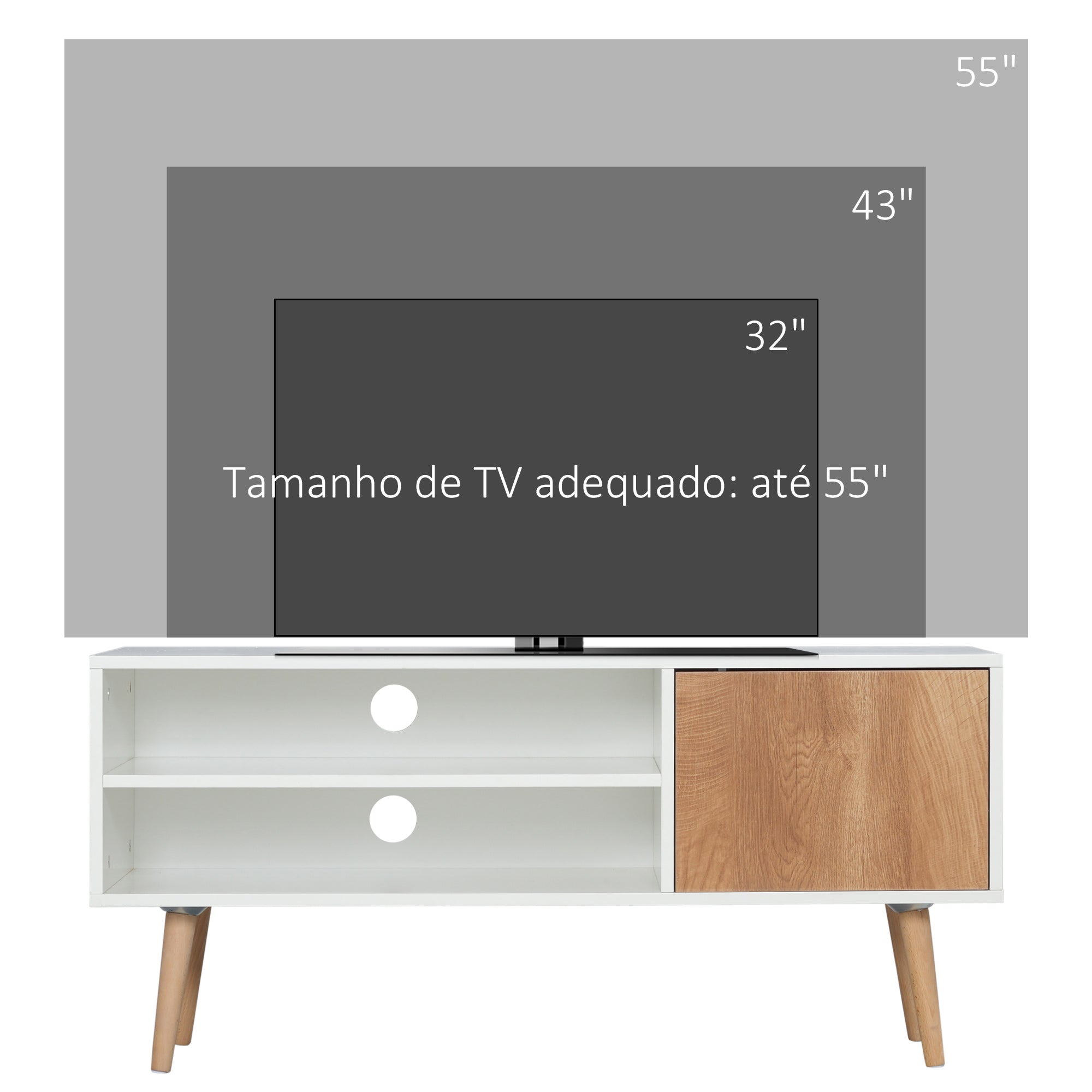 Móvel de TV Minimalista 110x40x50cm Branco e Madeira