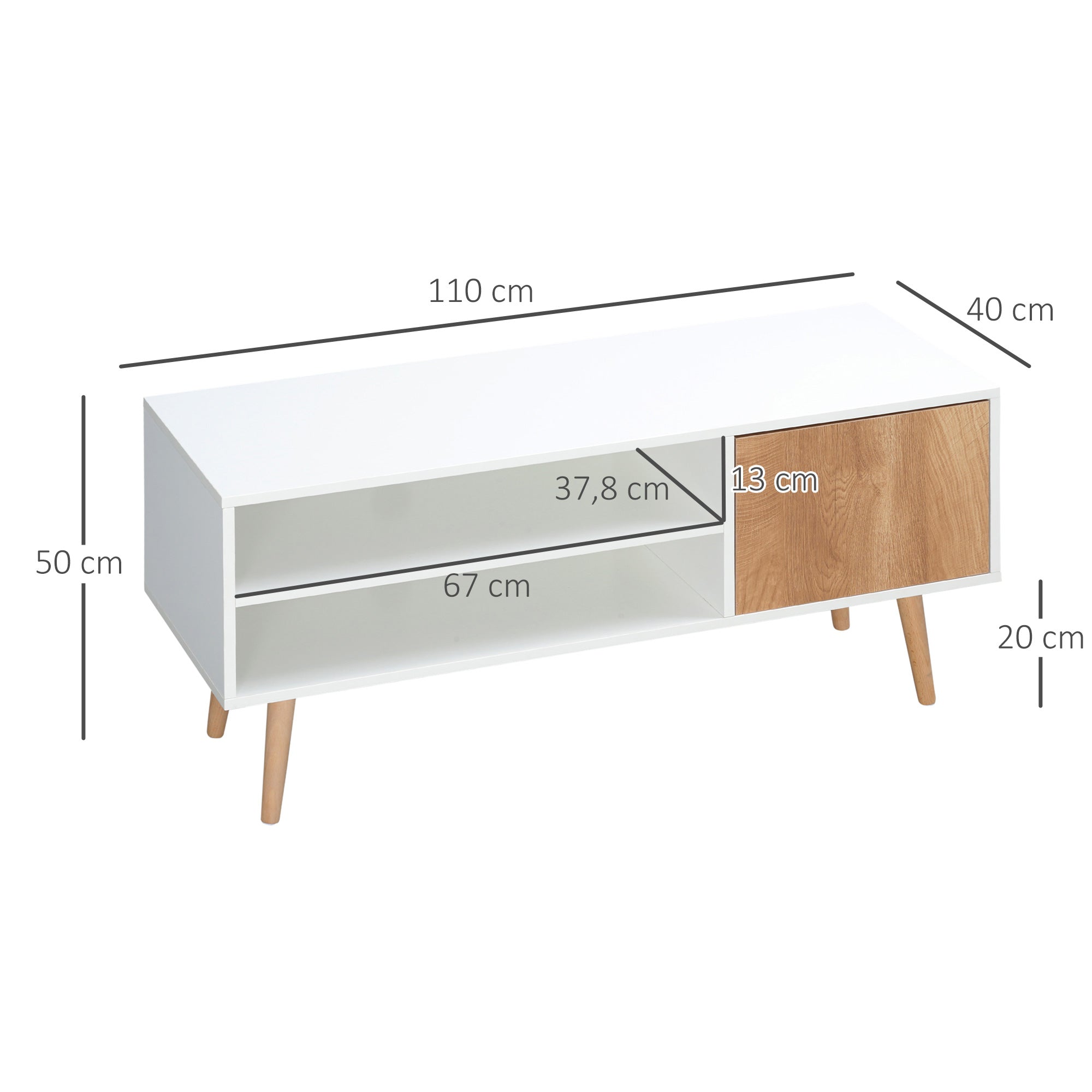 Móvel de TV Minimalista 110x40x50cm Branco e Madeira