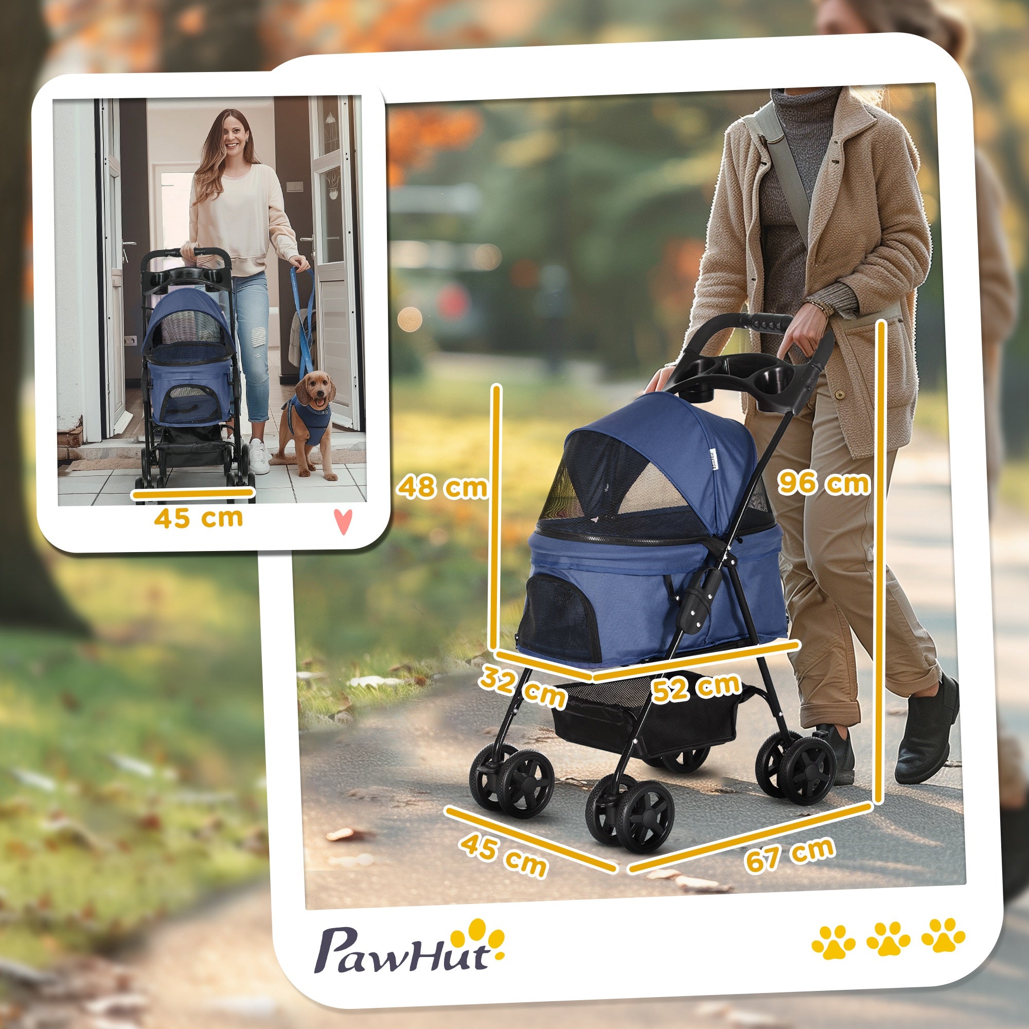 Carrinho para Cães Dobrável Azul 67x45x96 cm