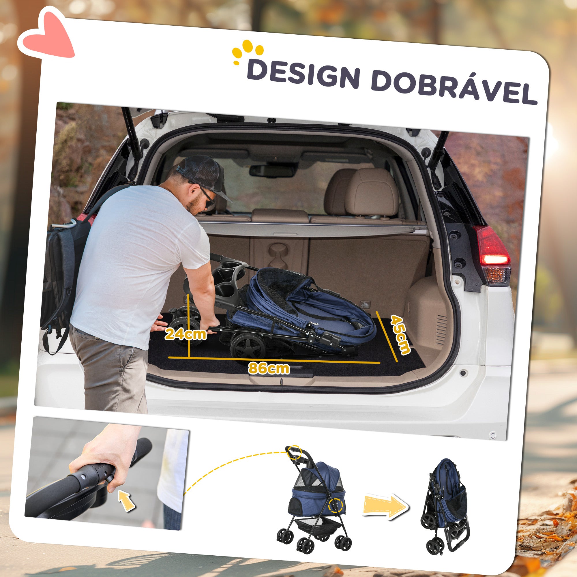 Carrinho para Cães Dobrável Azul 67x45x96 cm