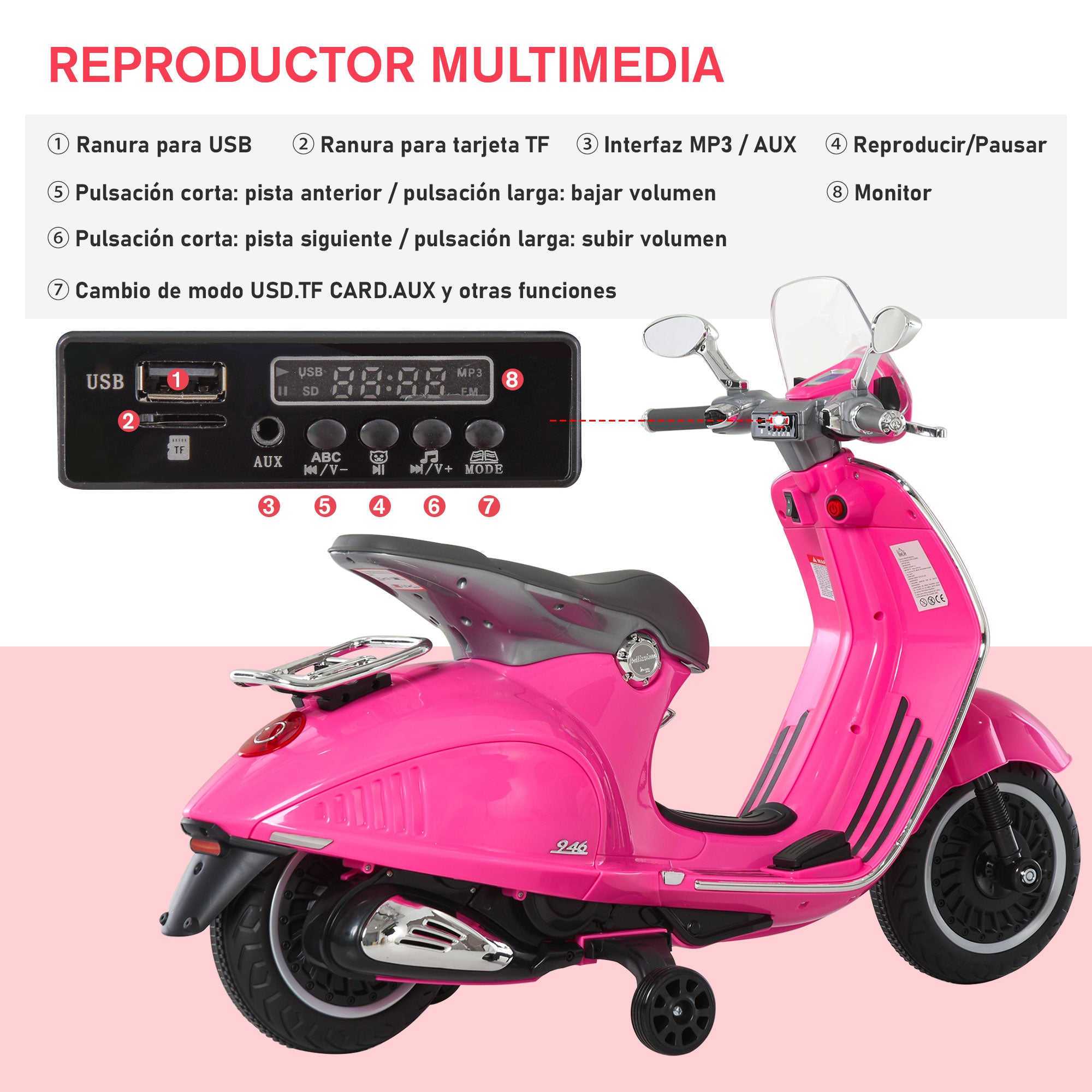 Mota Elétrica Infantil 108x49x75 cm Rosa - Diversão e Segurança para Crianças