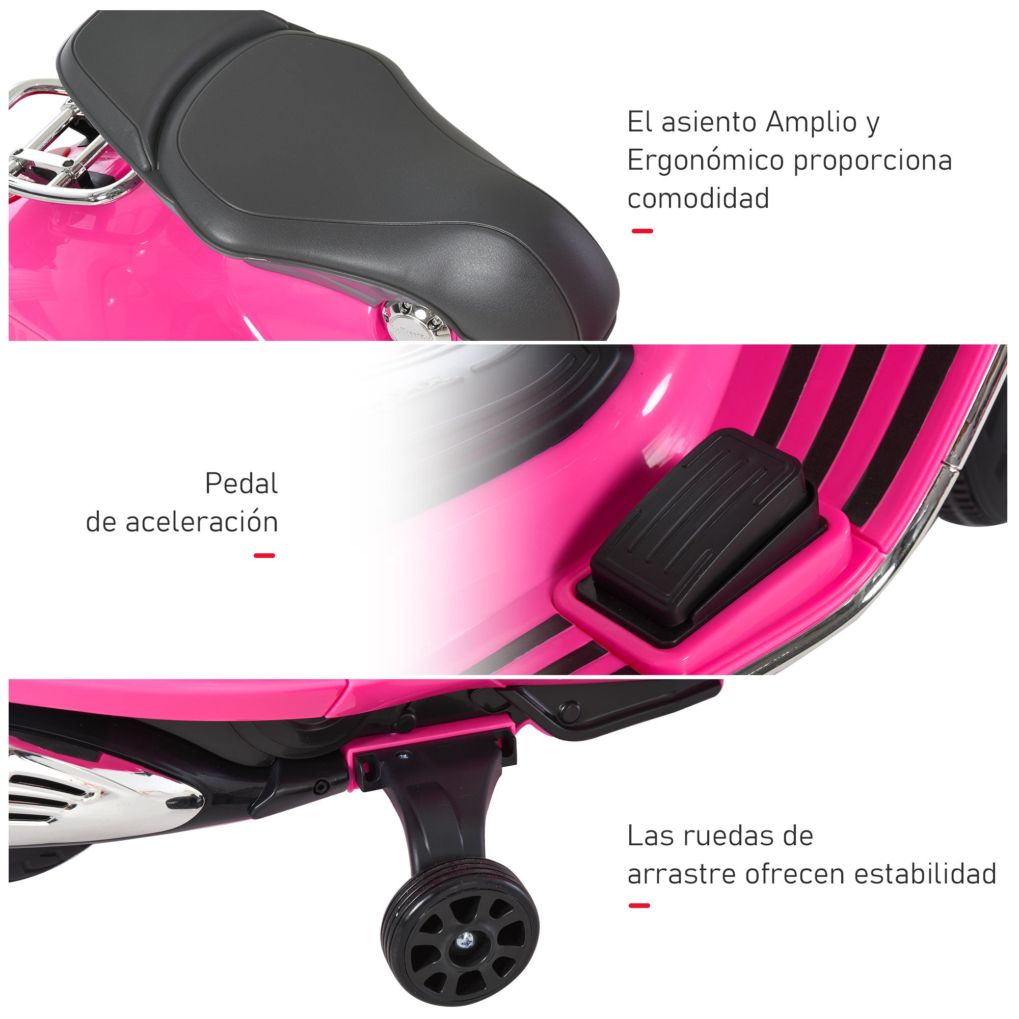 Mota Elétrica Infantil 108x49x75 cm Rosa - Diversão e Segurança para Crianças