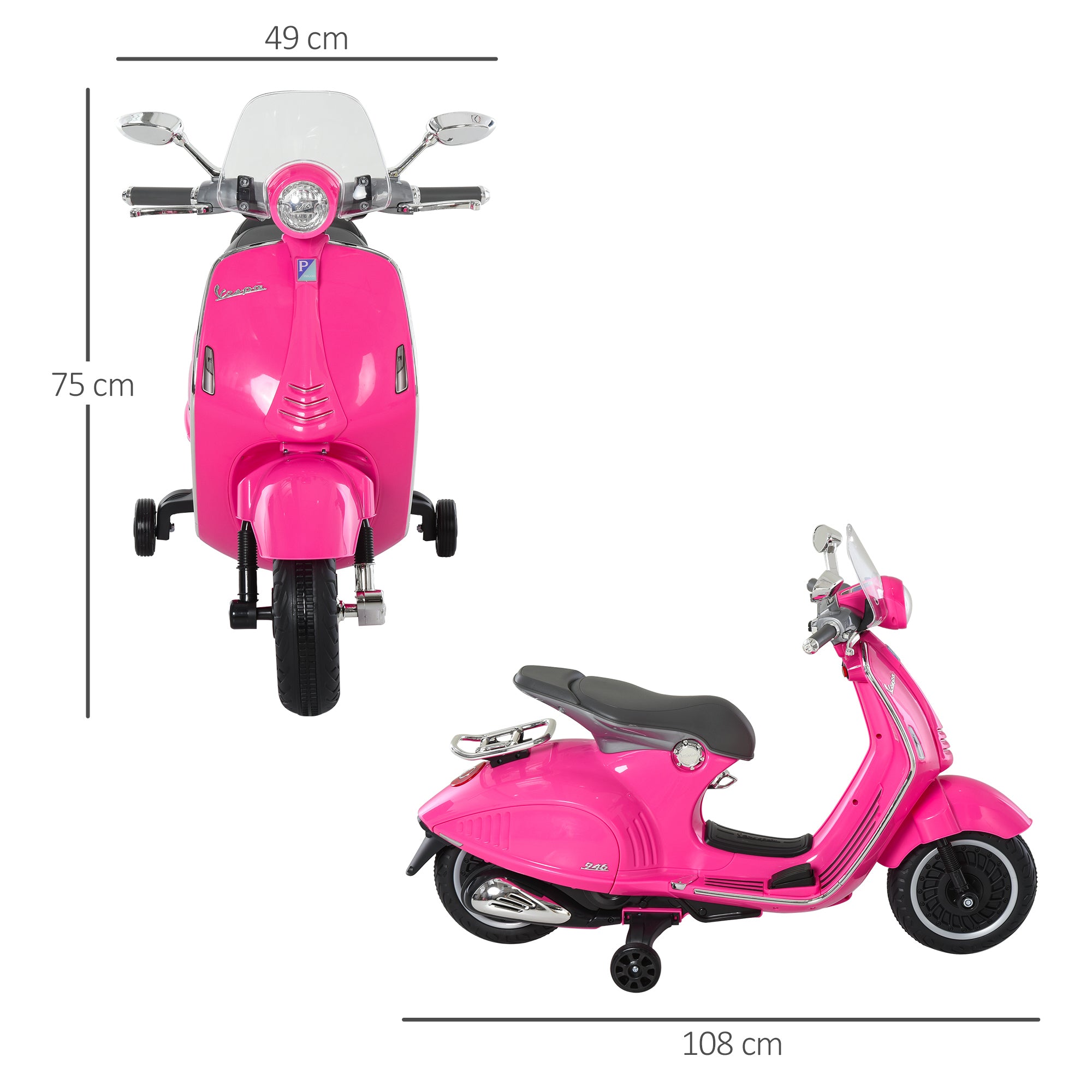 Mota Elétrica Infantil 108x49x75 cm Rosa - Diversão e Segurança para Crianças