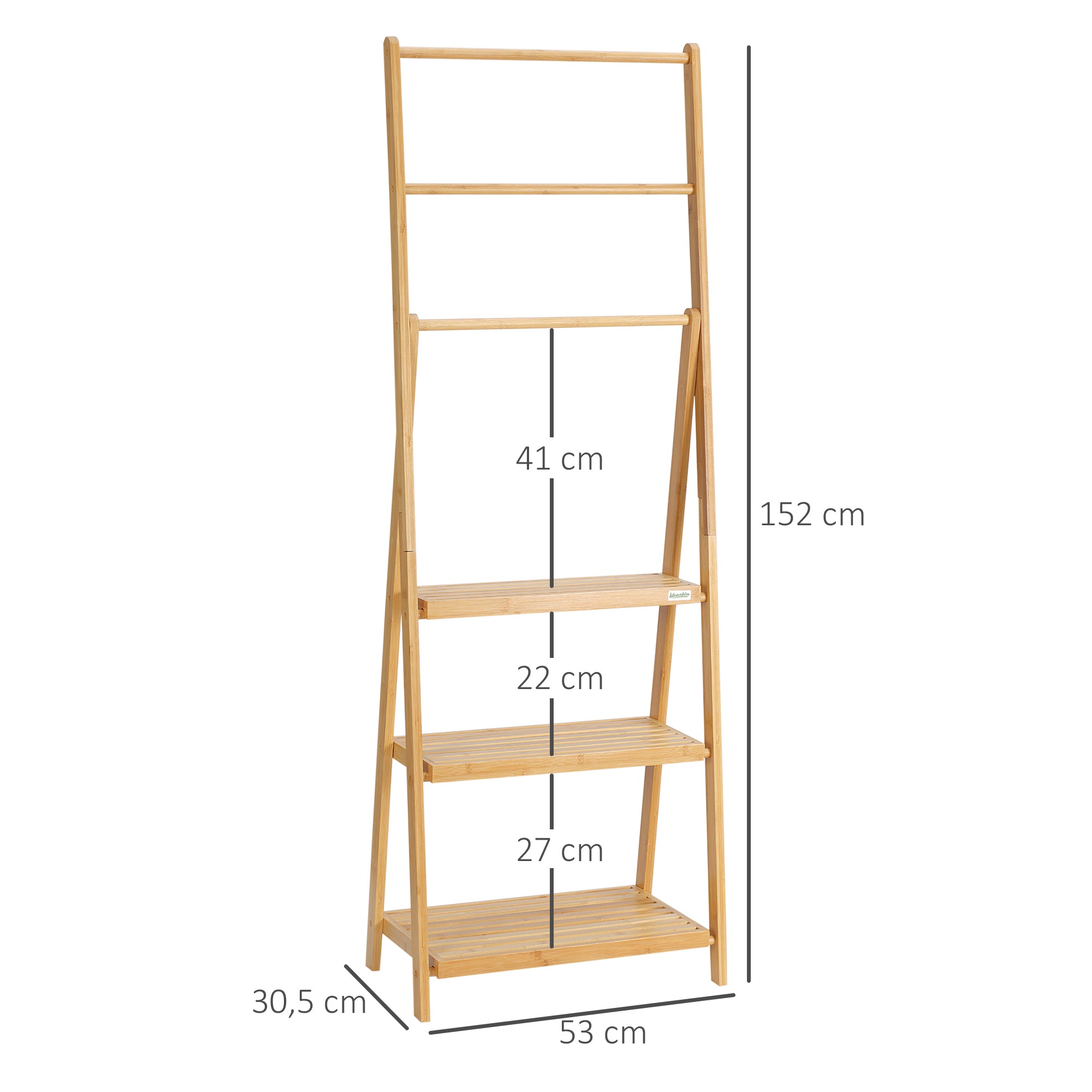 Toalheiro de Pé de Bambu 53x30,5x152cm - Cor de Madeira Natural
