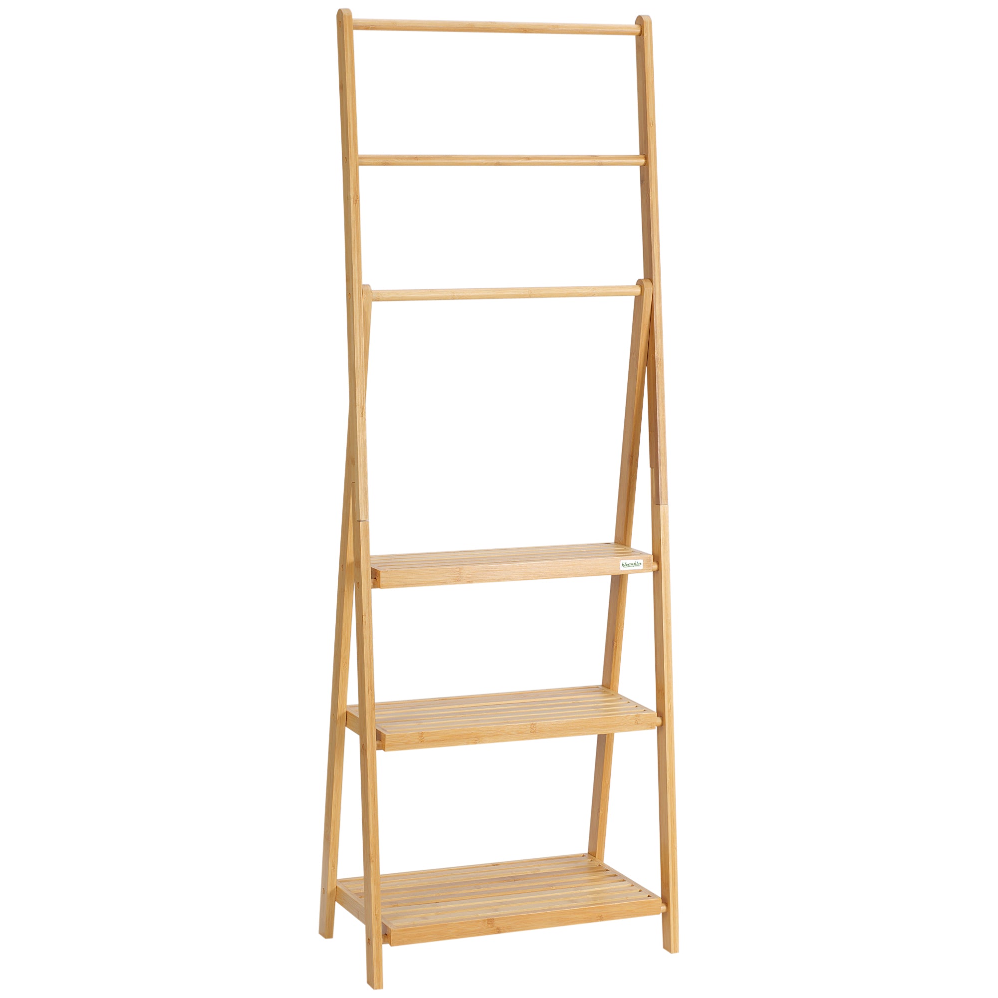 Toalheiro de Pé de Bambu 53x30,5x152cm - Cor de Madeira Natural