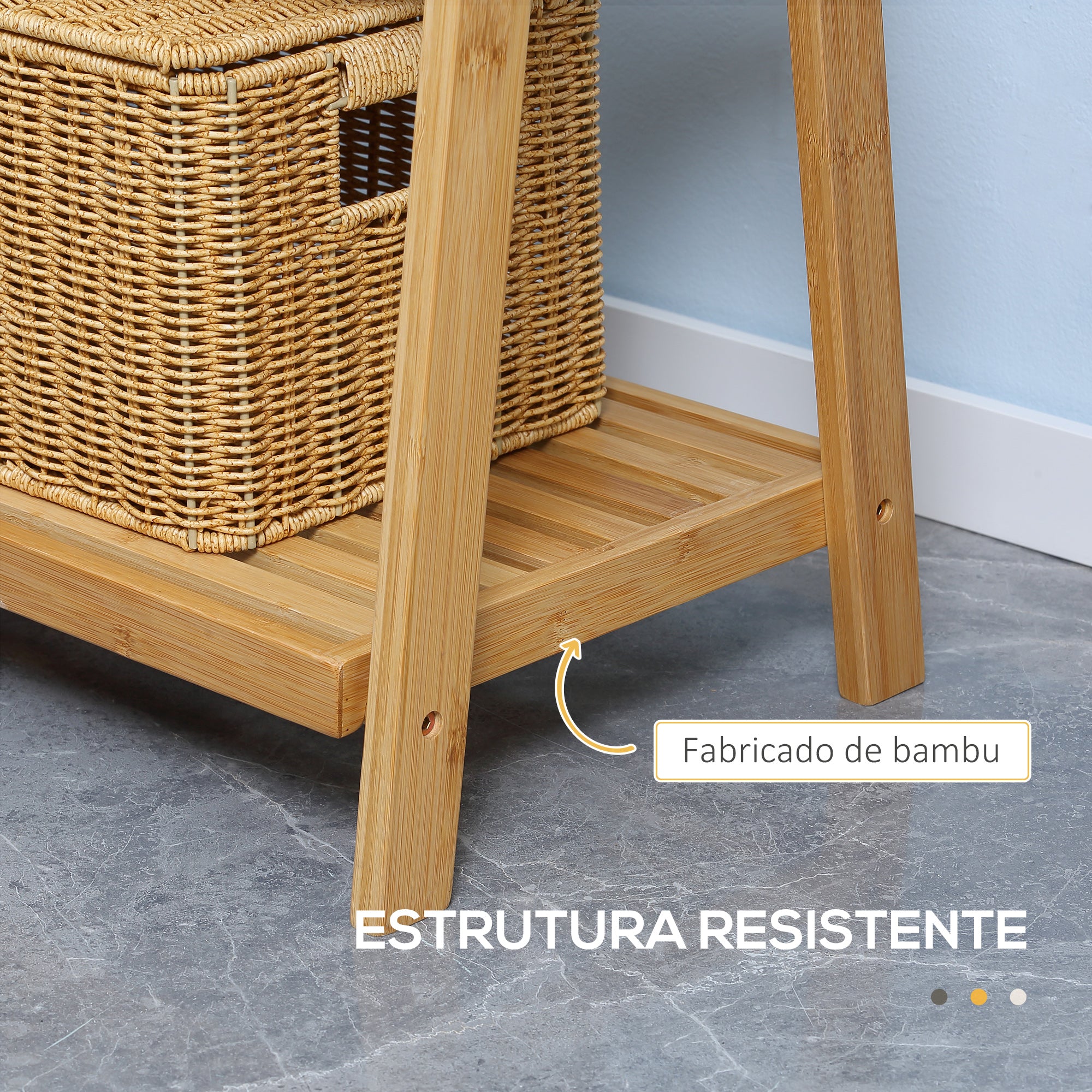 Toalheiro de Pé de Bambu 53x30,5x152cm - Cor de Madeira Natural