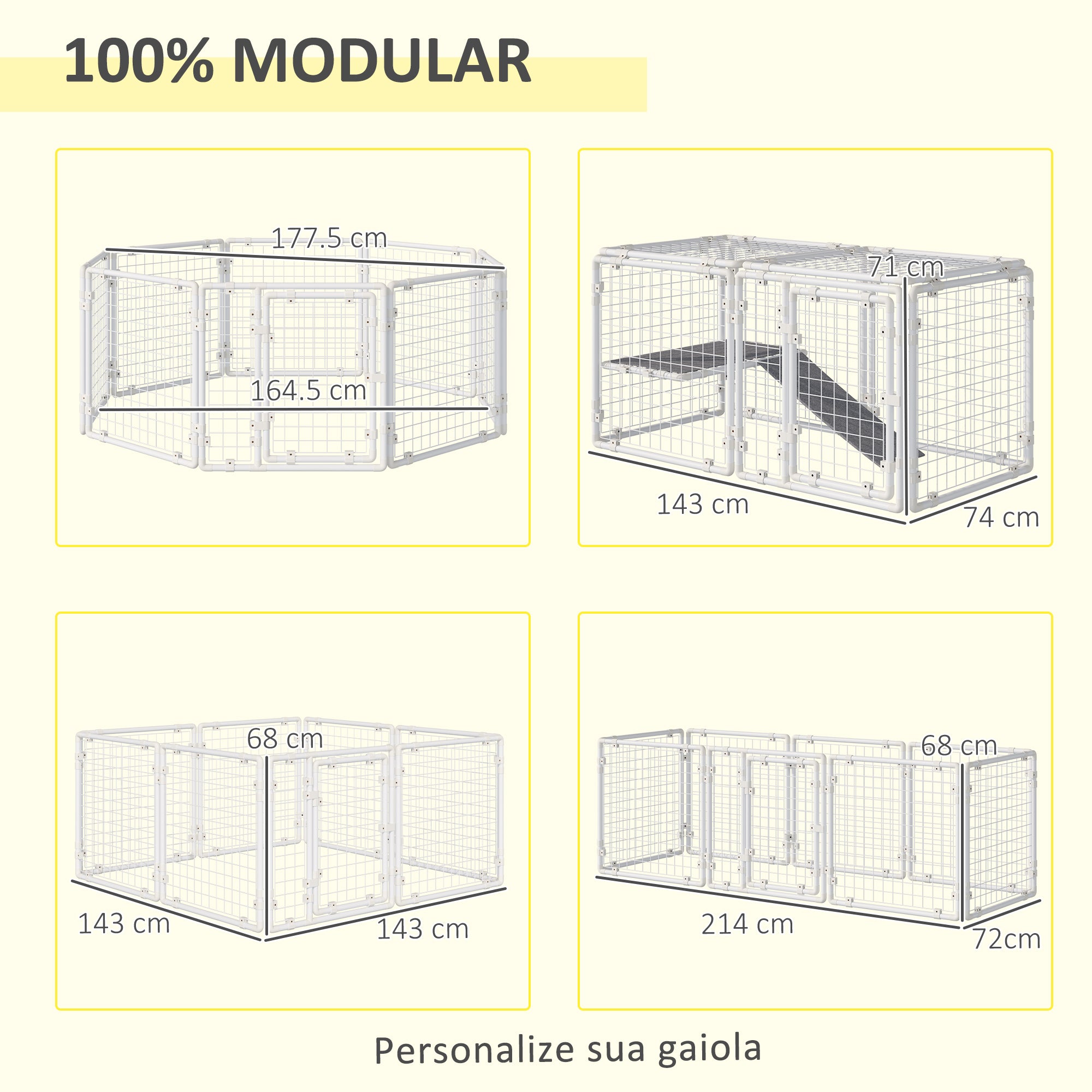 Recinto Modular para Animais de Estimação - 68x68x2.5 cm - Cor Branca