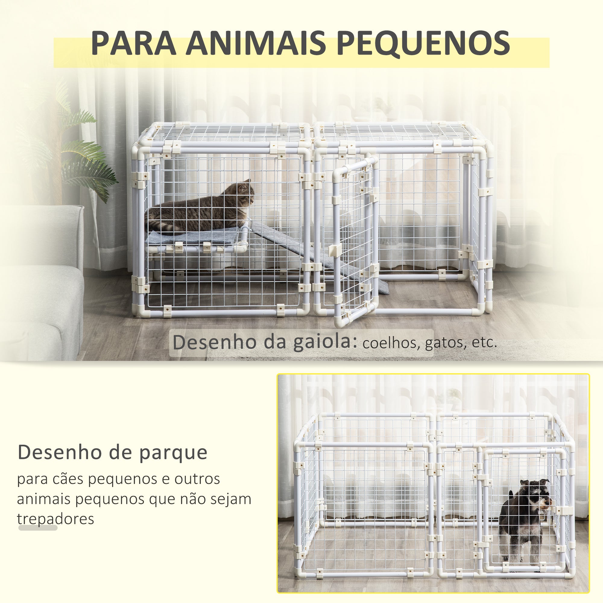 Recinto Modular para Animais de Estimação - 68x68x2.5 cm - Cor Branca