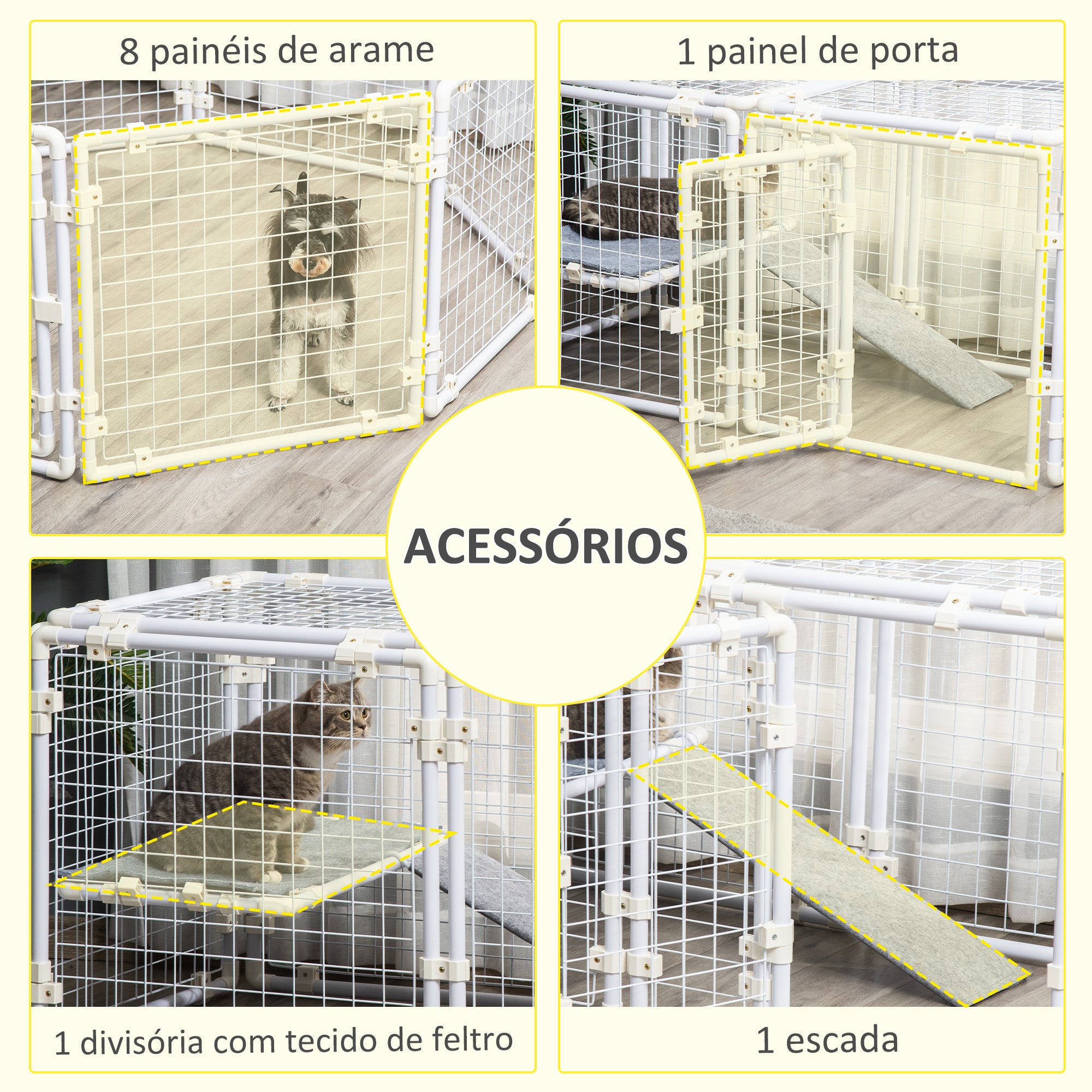 Recinto Modular para Animais de Estimação - 68x68x2.5 cm - Cor Branca