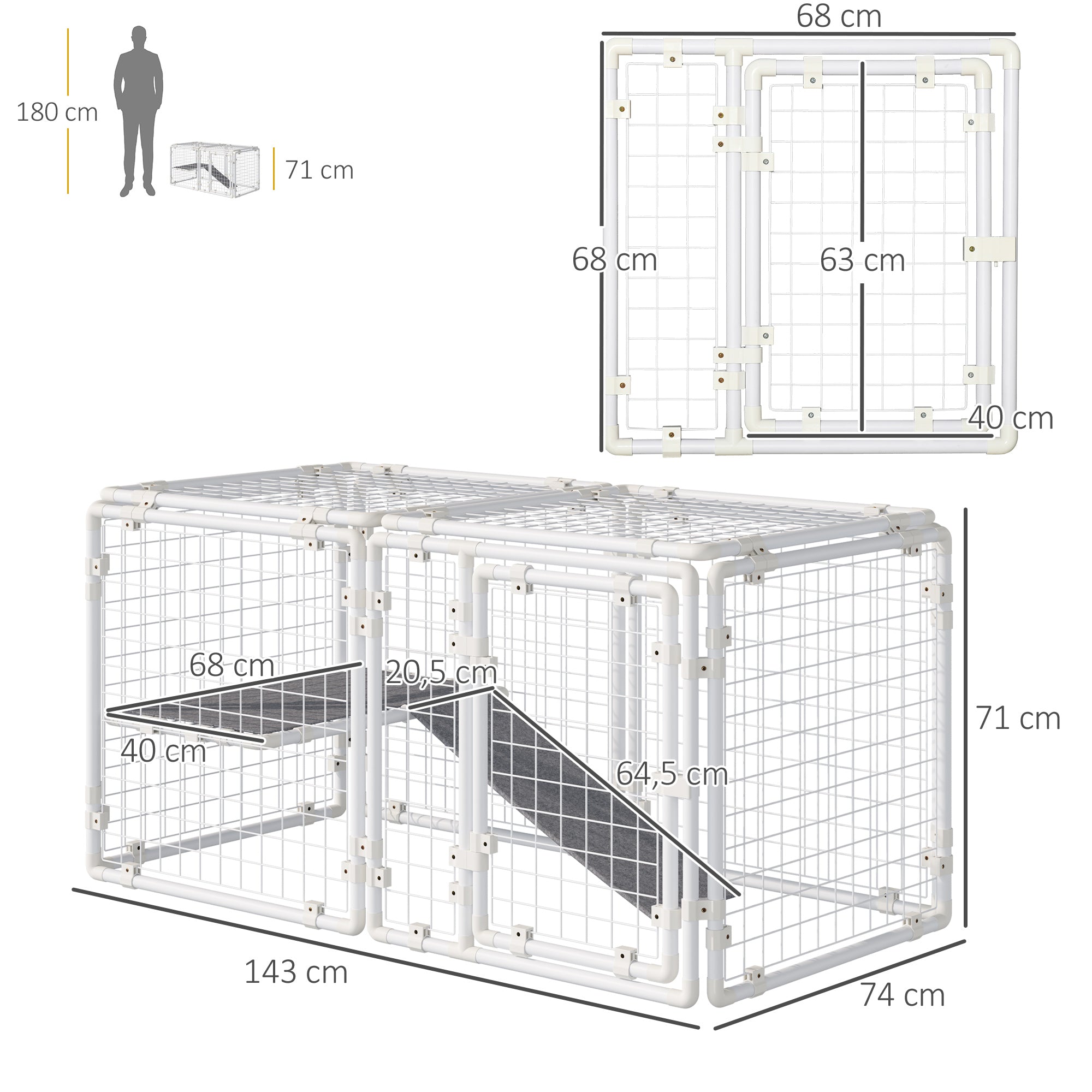 Recinto Modular para Animais de Estimação - 68x68x2.5 cm - Cor Branca