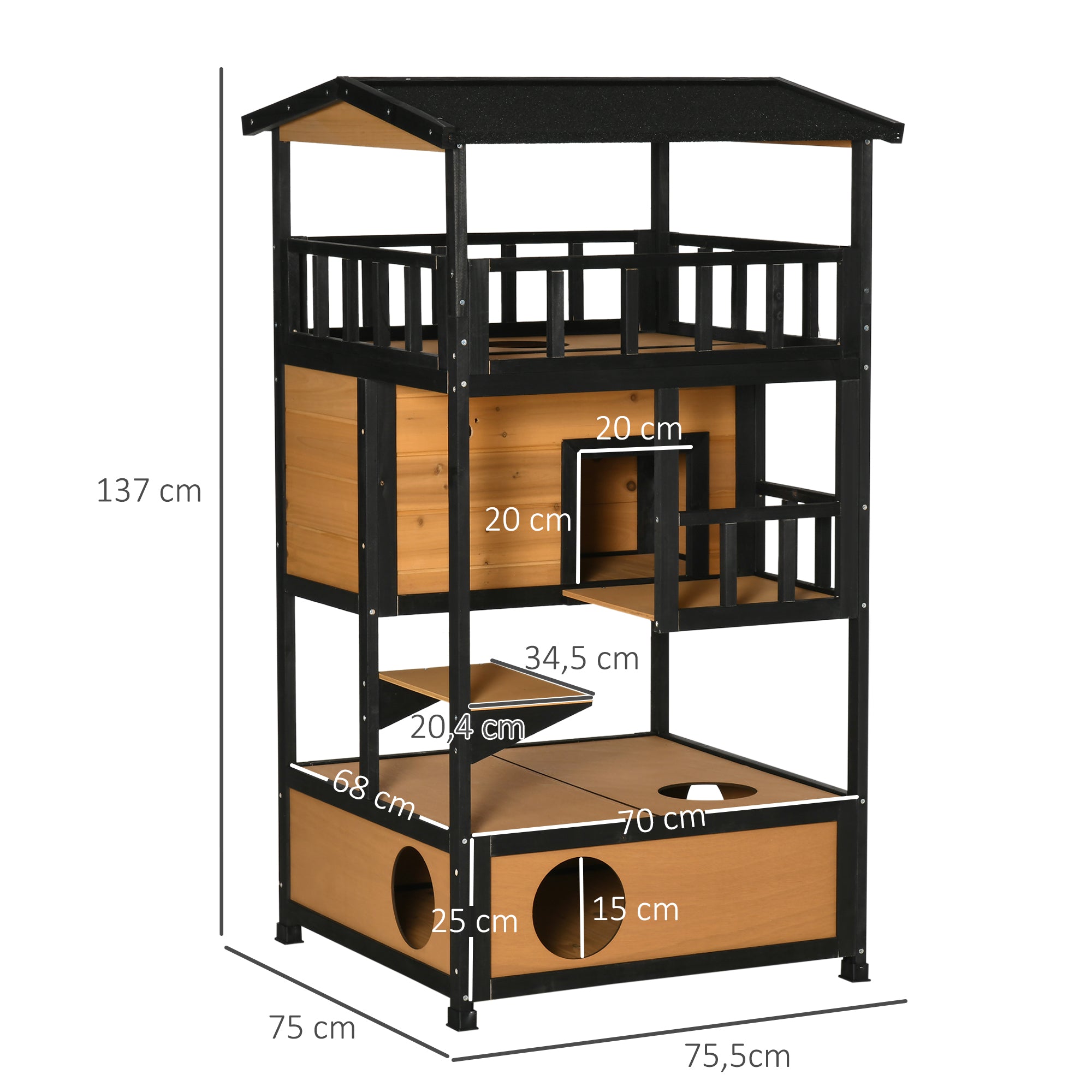 Casa para Gatos de Madeira Natural 75,5x75x137 cm