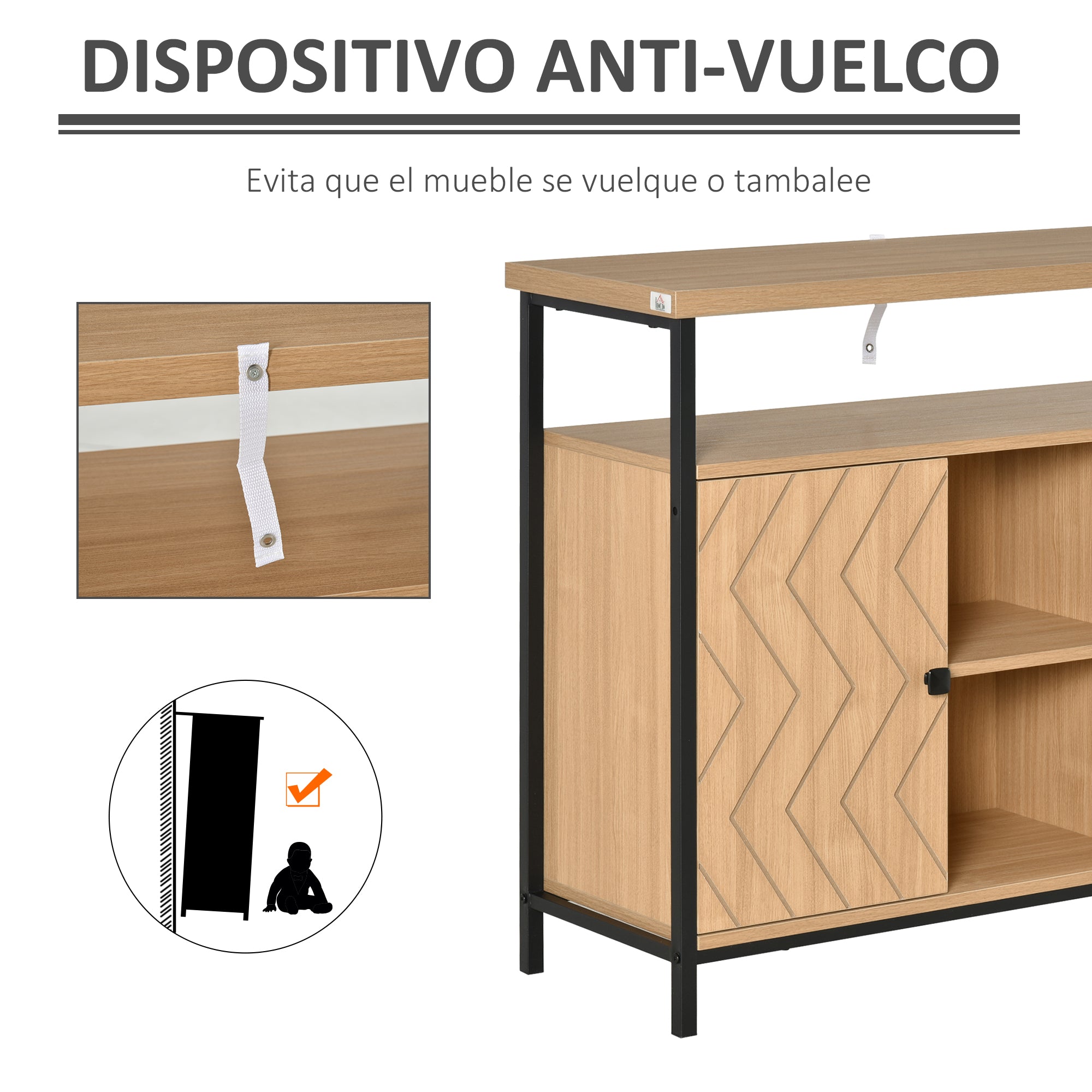 Aparador com Estantes Abertas 2 Portas e Prateleiras Ajustáveis 100x35x80cm Cor de Carvalho