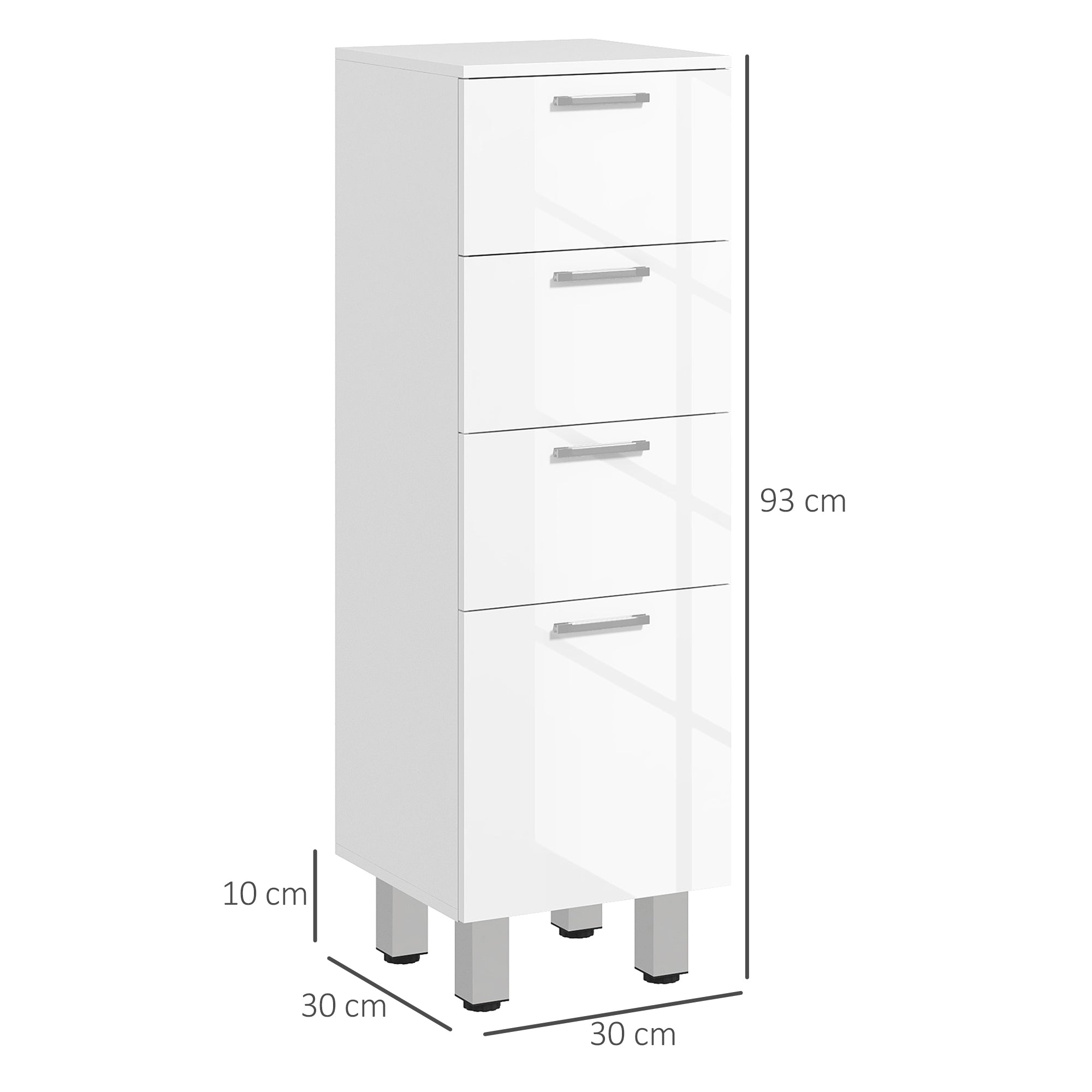 Móvel de Casa de Banho Moderno com 4 Gavetas 30x30x93 cm Branco