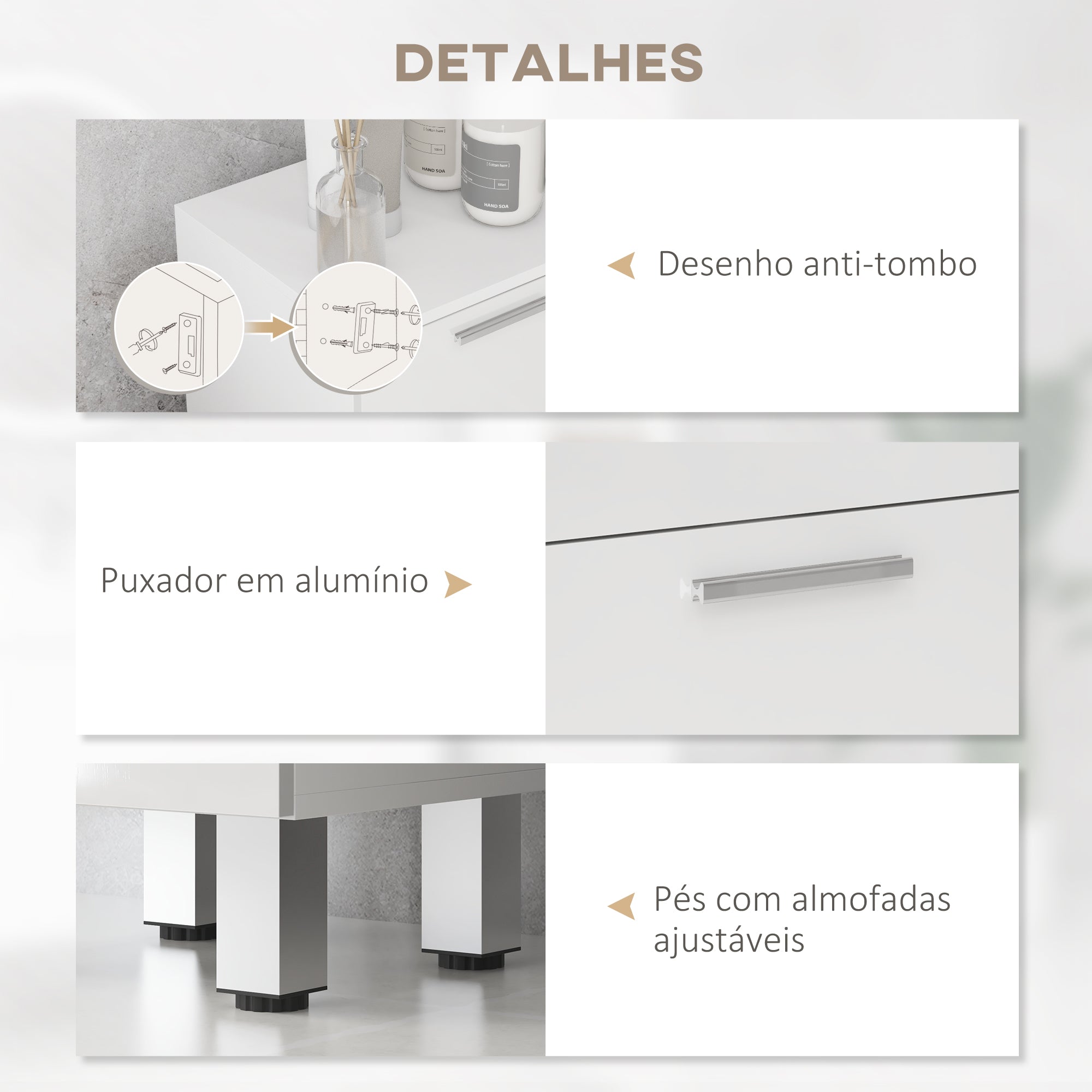Móvel de Casa de Banho Moderno com 4 Gavetas 30x30x93 cm Branco