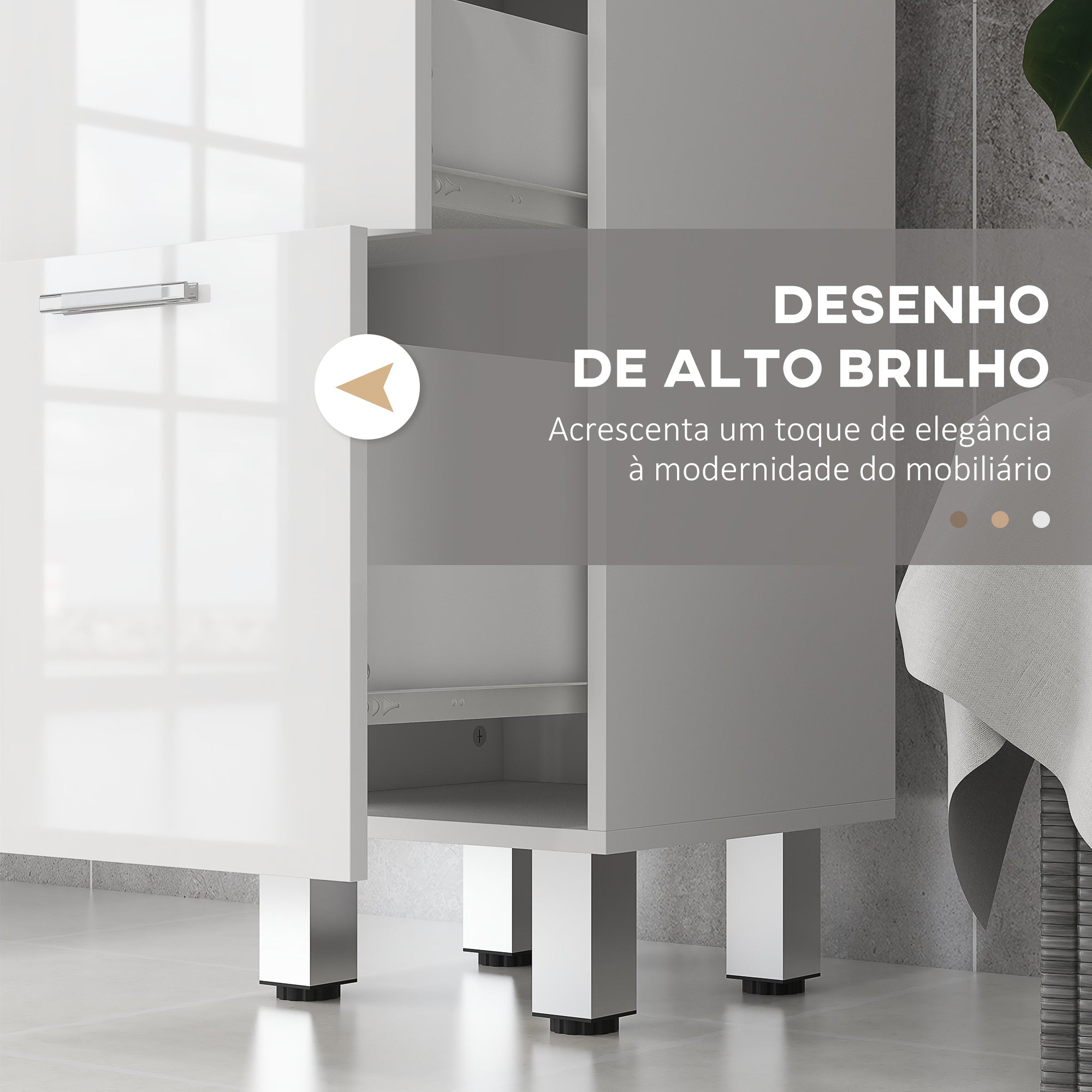 Móvel de Casa de Banho Moderno com 4 Gavetas 30x30x93 cm Branco