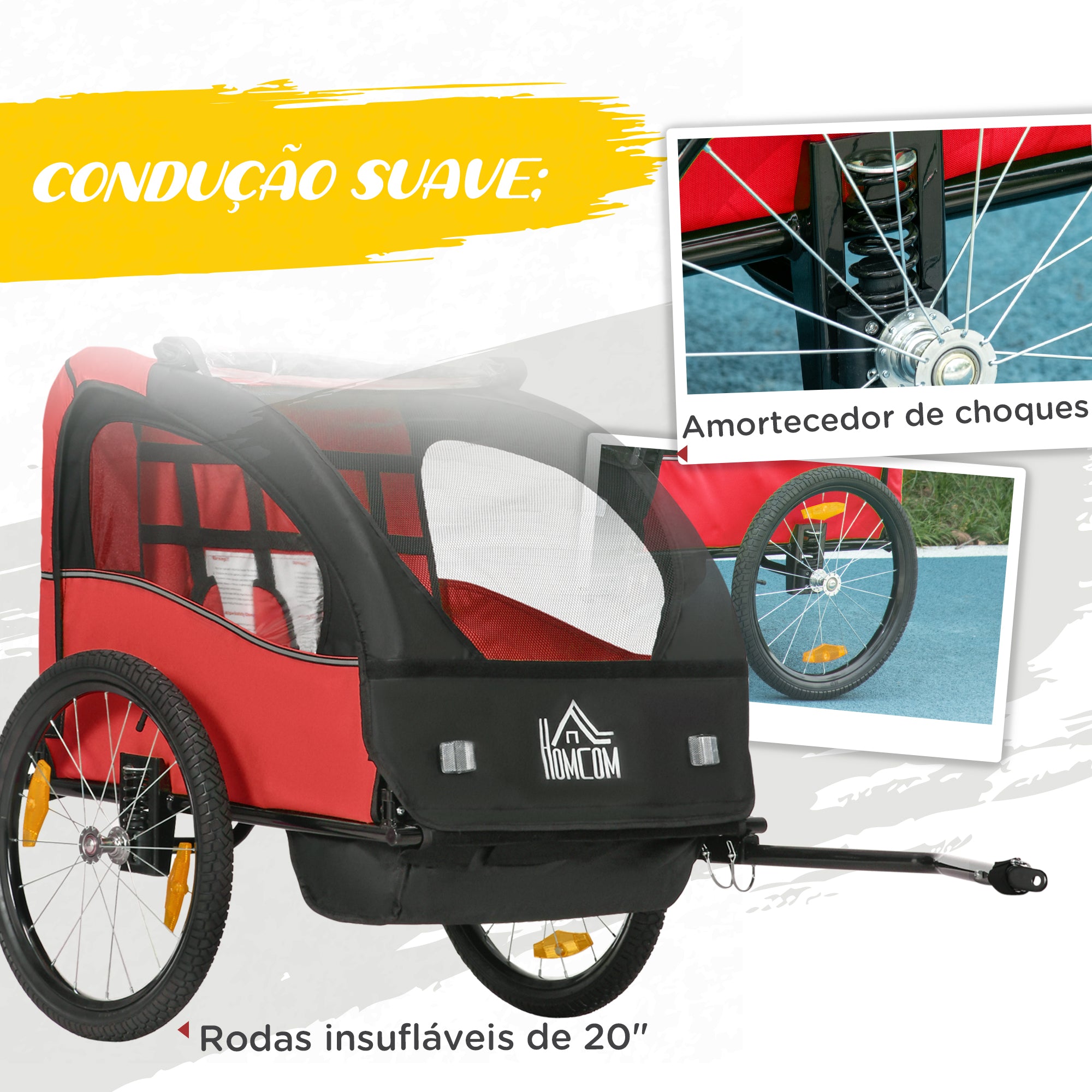 Reboque de Bicicleta para Crianças – 140x88x90 cm – Vermelho – Poliéster e aço