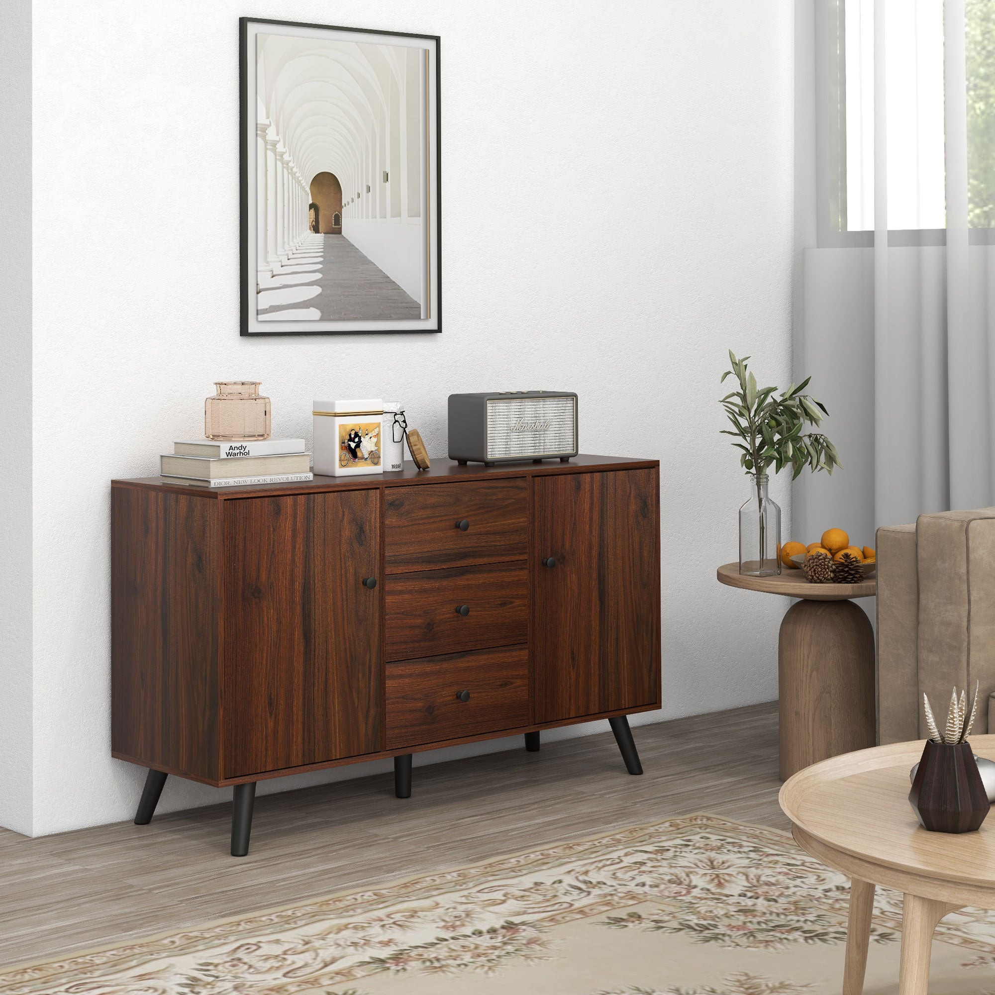 Aparador Buffet Moderno 127x40x76 cm Marrom e Preto