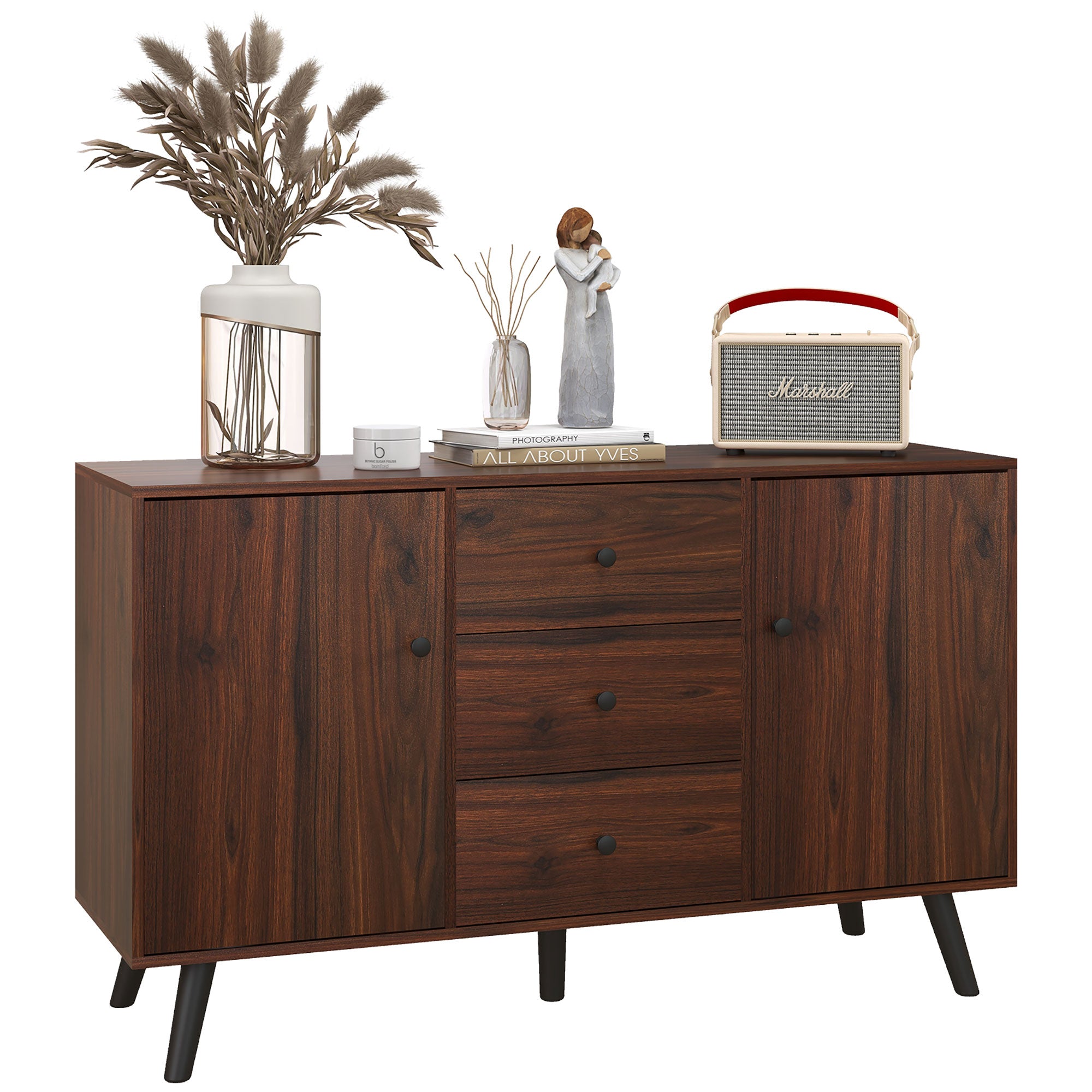 Aparador Buffet Moderno 127x40x76 cm Marrom e Preto