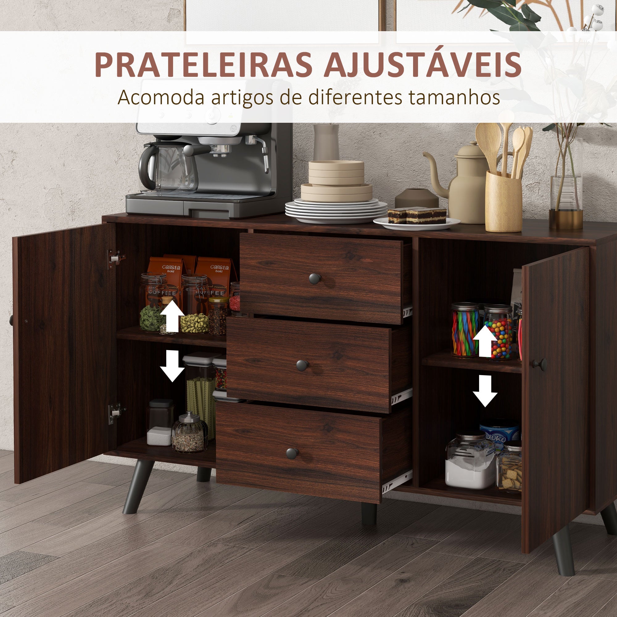 Aparador Buffet Moderno 127x40x76 cm Marrom e Preto
