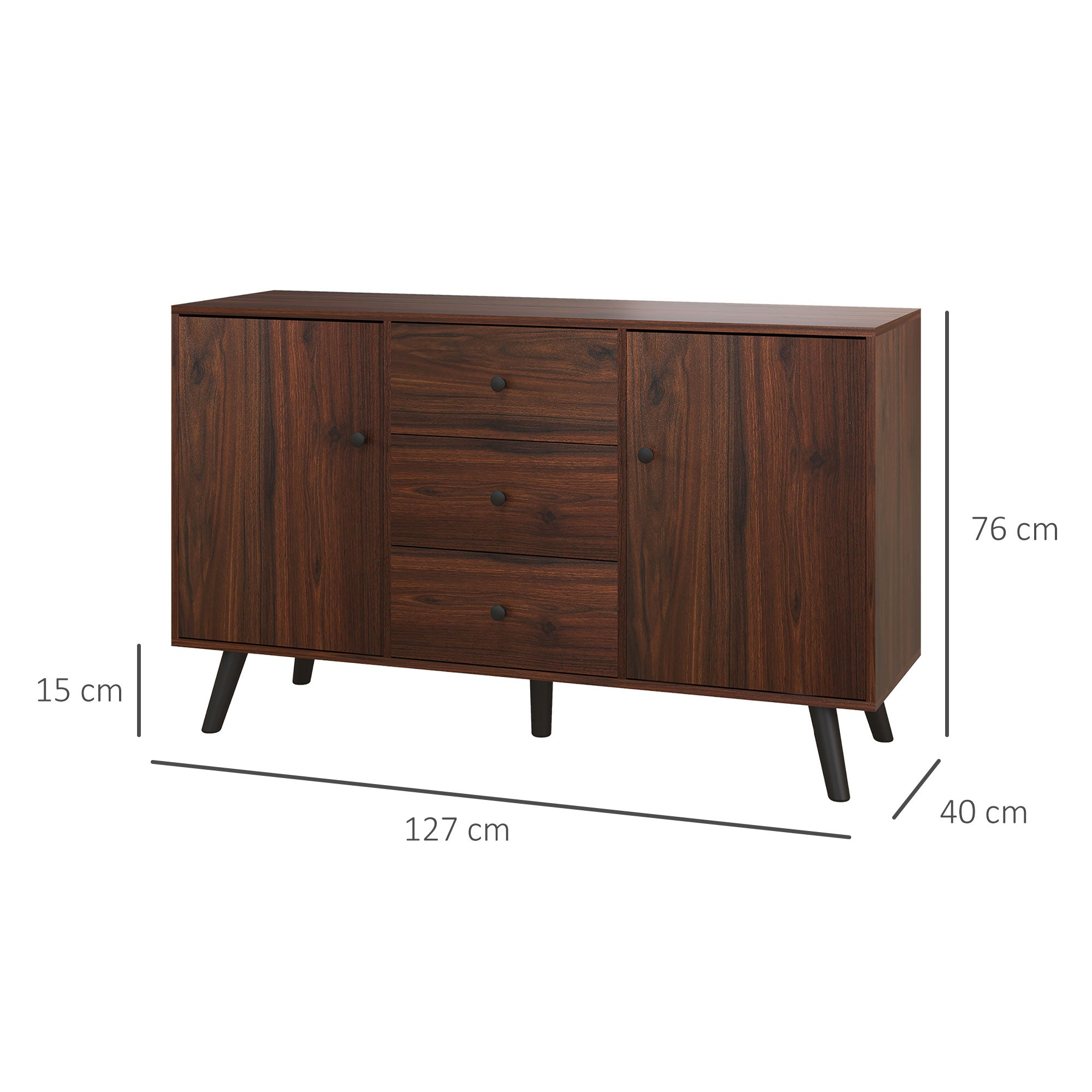 Aparador Buffet Moderno 127x40x76 cm Marrom e Preto