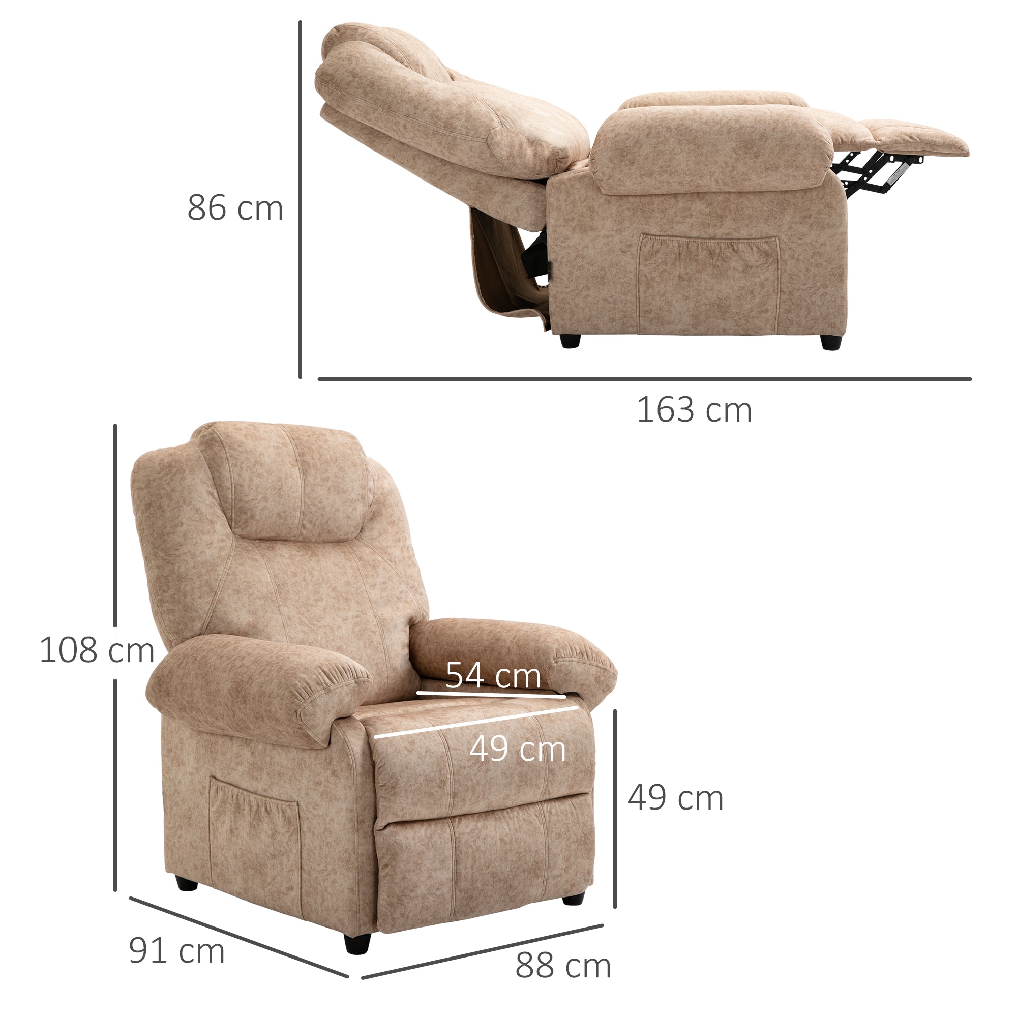 Poltrona Relax Reclinável Bege 88x91x108 cm