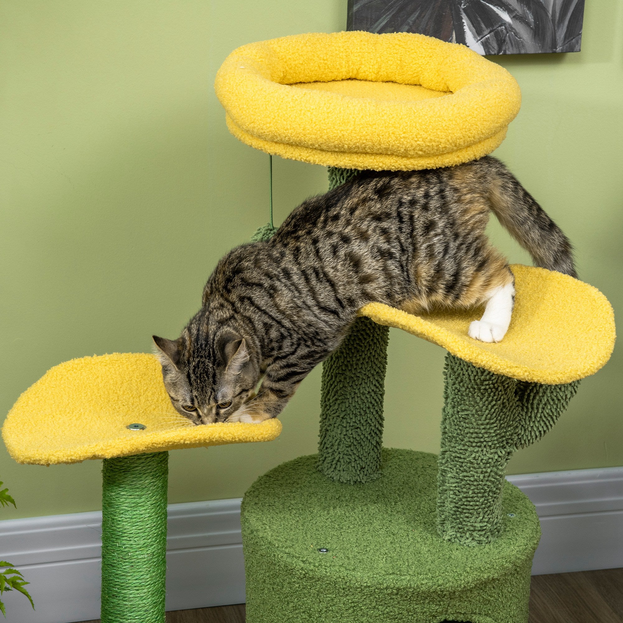 Árvore Arranhador para Gatos em Forma de Cacto Altura 83cm Verde